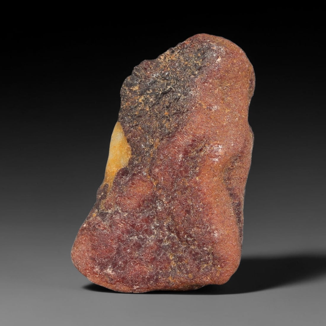 109g Natural Red Garnet Rough Gemstone, Raw Garnet Crystal, 72TV: Natural red garnet rough specimen , measuring 67.2x41.3x23.6mm. Unpolished raw matrix stone with rich reddish tones, natural surface texture, white mineral coating and small yellow crystal inclusions 
