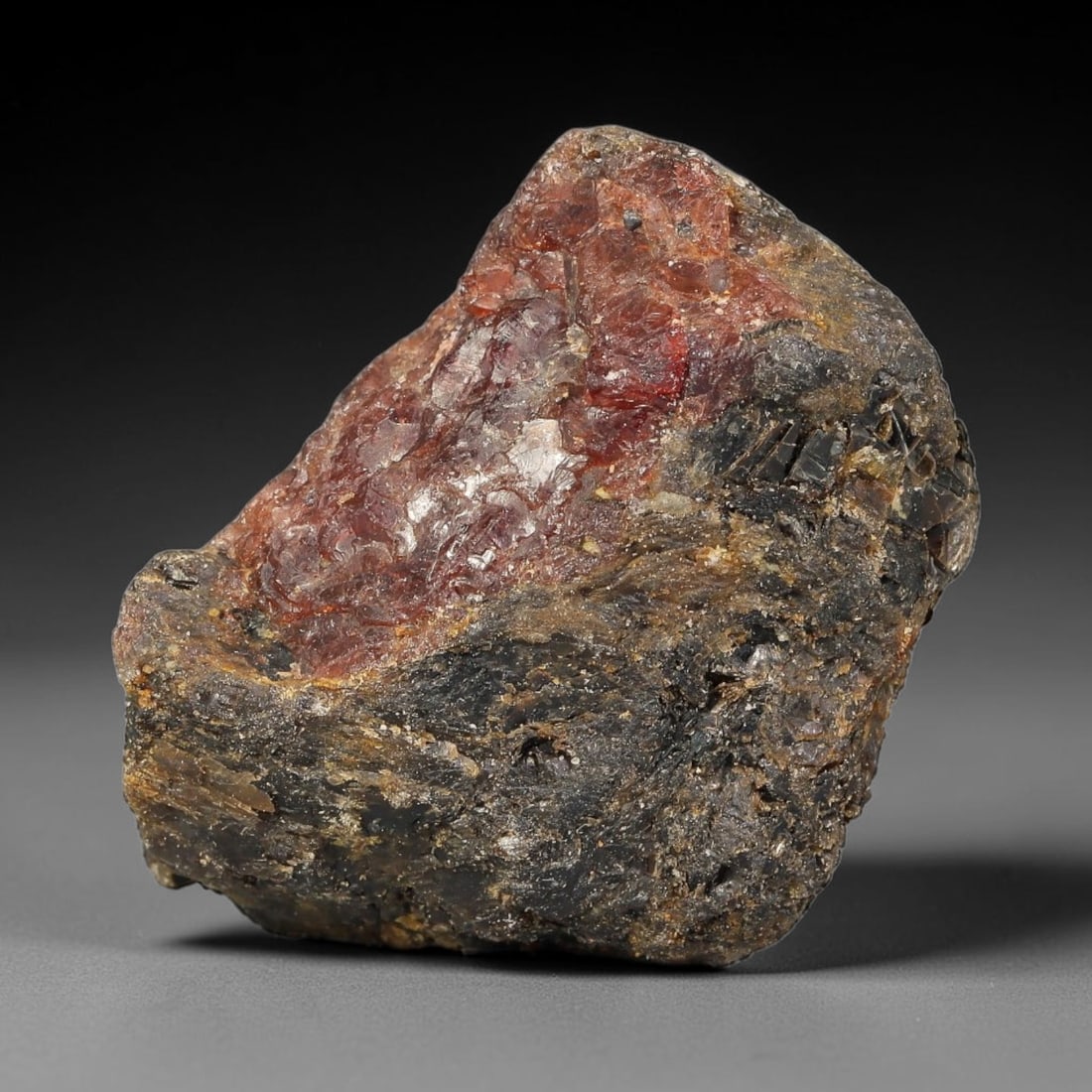 157.63 Carats Natural Red Garnet Rough Gemstone, Raw Garnet Crystal, 94YT: Natural red garnet rough specimen , measuring 36.4x27.8x24.5mm. Unpolished raw matrix stone with rich reddish tones, natural surface texture, white mineral coating and small yellow crystal inclusions 
