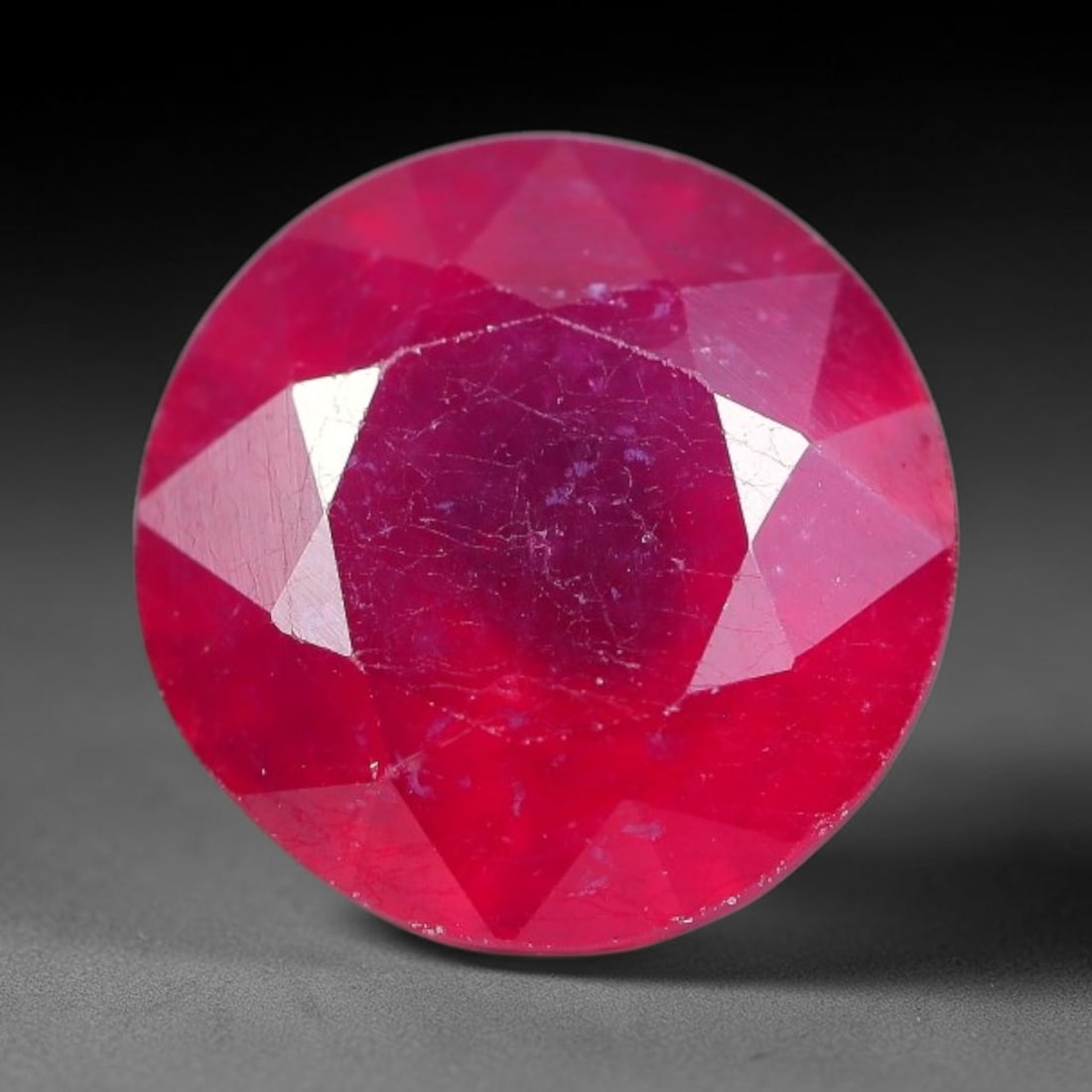 3.56 Carats Natural Mozambique Ruby Round Faceted Loose Gemstone, 19SA: This natural Mozambique ruby is fashioned with standard round brilliant faceting, displaying vivid saturated crimson-red hue accompanied by native fine mineral inclusions and subtle trace marks inhere