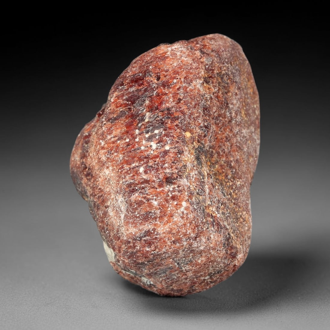 87g Natural Red Garnet Rough Gemstone, Raw Garnet Crystal, 98YT: Natural red garnet rough specimen , measuring 50.6x37.1x32.4mm. Unpolished raw matrix stone with rich reddish tones, natural surface texture, white mineral coating and small yellow crystal inclusions 