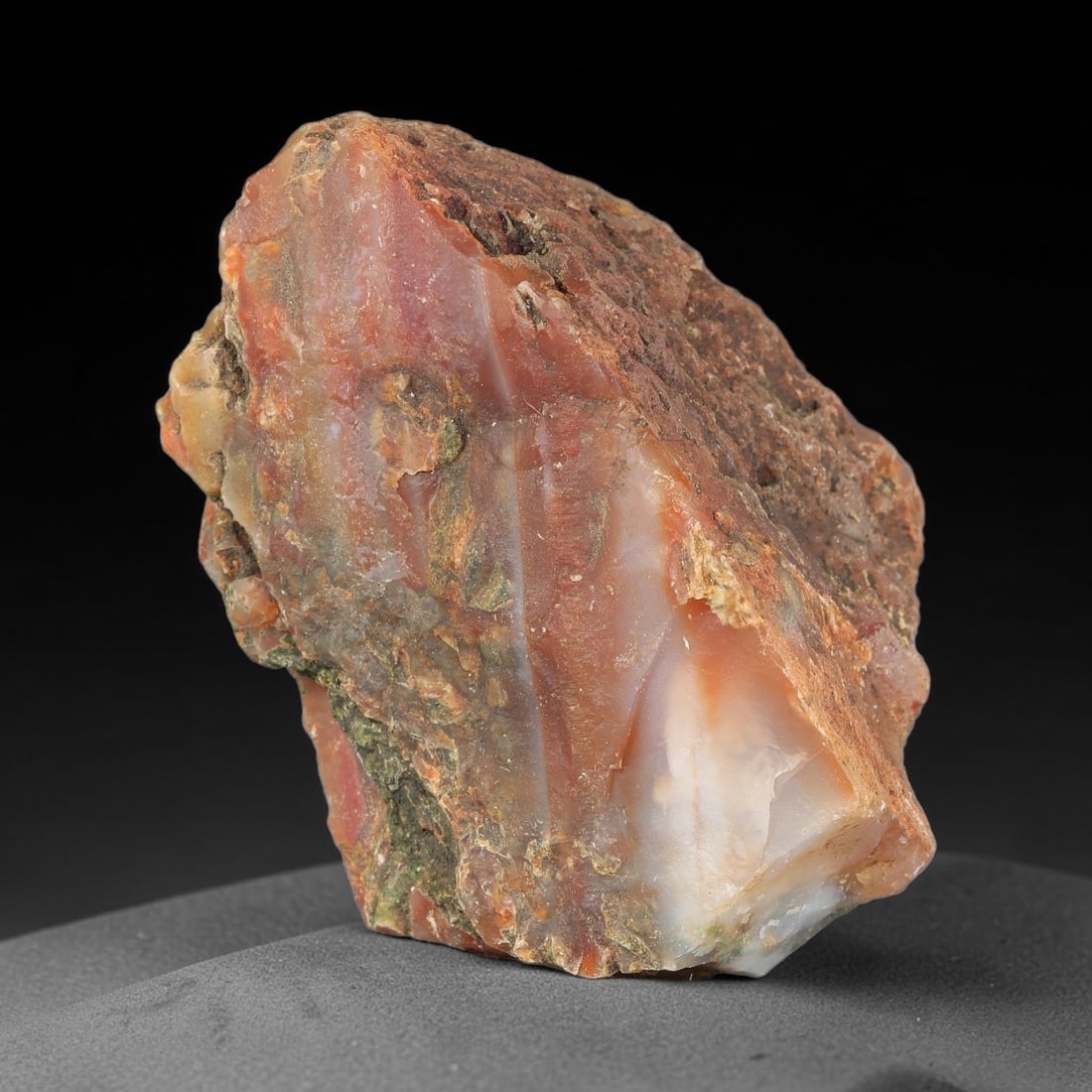 280g Natural Red Orange Agate Rough Specimen, Raw Agate, 11SB: Natural red orange agate rough weighing 280 grams, dimensions 84.9x63.4x50.1mm. This unpolished raw agate shows rich red-orange tones with milky white translucent sections, natural rock matrix, subtle