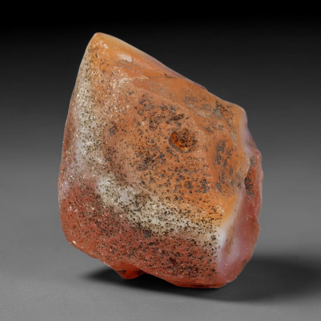 102g Natural Orange Red Dendritic Agate Rough Specimen, Raw Agate, 98TV: Natural orange red dendritic agate rough weighing 102 grams, measuring 61.3x43.4x33.6mm. This unpolished raw agate features warm orange-red tones, prominent dark dendritic mineral inclusions and milky