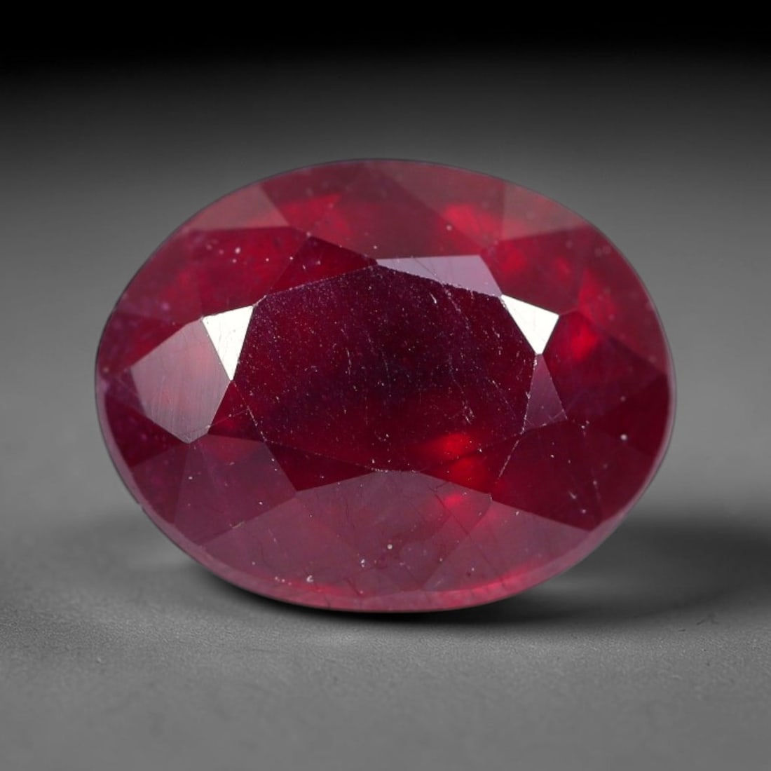 3.81 Carats Natural Madagascar Ruby Oval Faceted Loose Gemstone, 100TY: This sizable natural Madagascar ruby is cut into an oval brilliant faceted form, showcasing rich saturated crimson red hue characteristic of Malagasy corundum. Extensive natural internal silk veining,