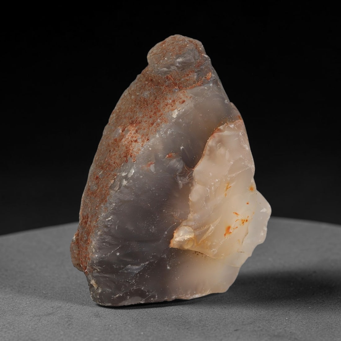 119g Natural Grey Cream Dendritic Agate Rough Specimen, Raw Agate, 1SB: Natural agate rough weighing 119 grams, measuring 66.6x48.0x31.1mm. This unpolished raw agate features translucent grey chalcedony blended with creamy pale sections, marked by fine reddish-brown dendr
