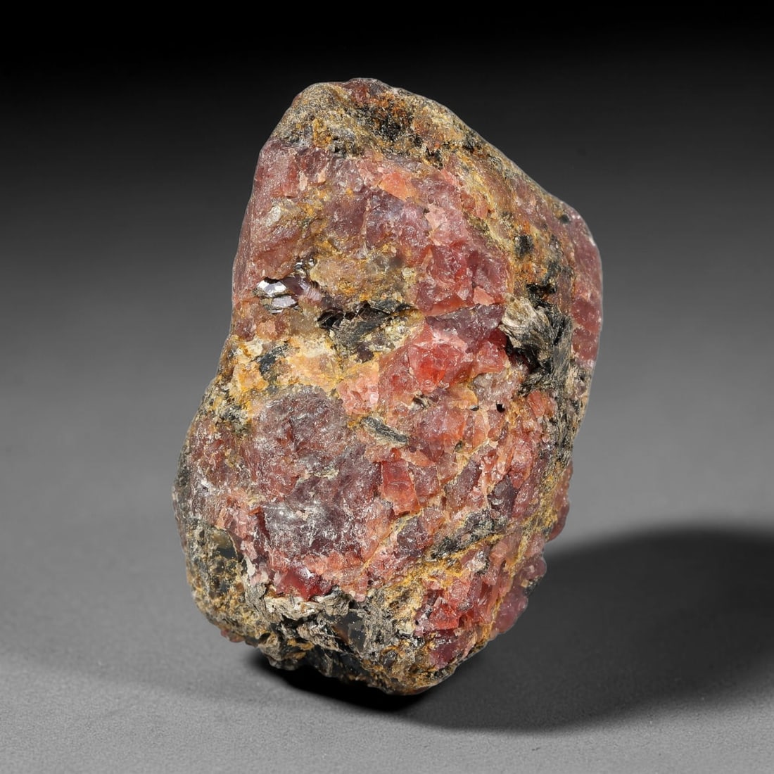 60g Natural Red Garnet Rough Gemstone, Raw Garnet Crystal, 90YT: Natural red garnet rough specimen , measuring 46.0x27.3x23.5mm. Unpolished raw matrix stone with rich reddish tones, natural surface texture, white mineral coating and small yellow crystal inclusions 