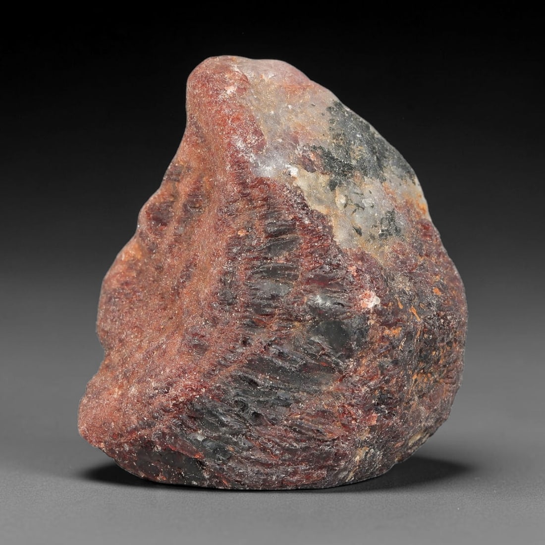 70g Natural Red Garnet Rough Gemstone, Raw Garnet Crystal, 89YT: Natural red garnet rough specimen , measuring 48x40.8x23mm. Unpolished raw matrix stone with rich reddish tones, natural surface texture, white mineral coating and small yellow crystal inclusions visi
