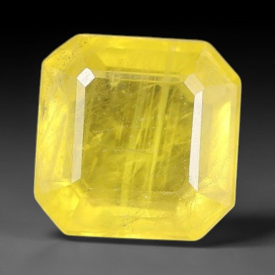 2.25 Carats Natural Yellow Sapphire Square Faceted Loose Gemstone, 17TT: This natural yellow sapphire features a classic square brilliant faceted cut, holding consistent warm golden-yellow color throughout the corundum crystal. Fine microscopic mineral specks and faint nat