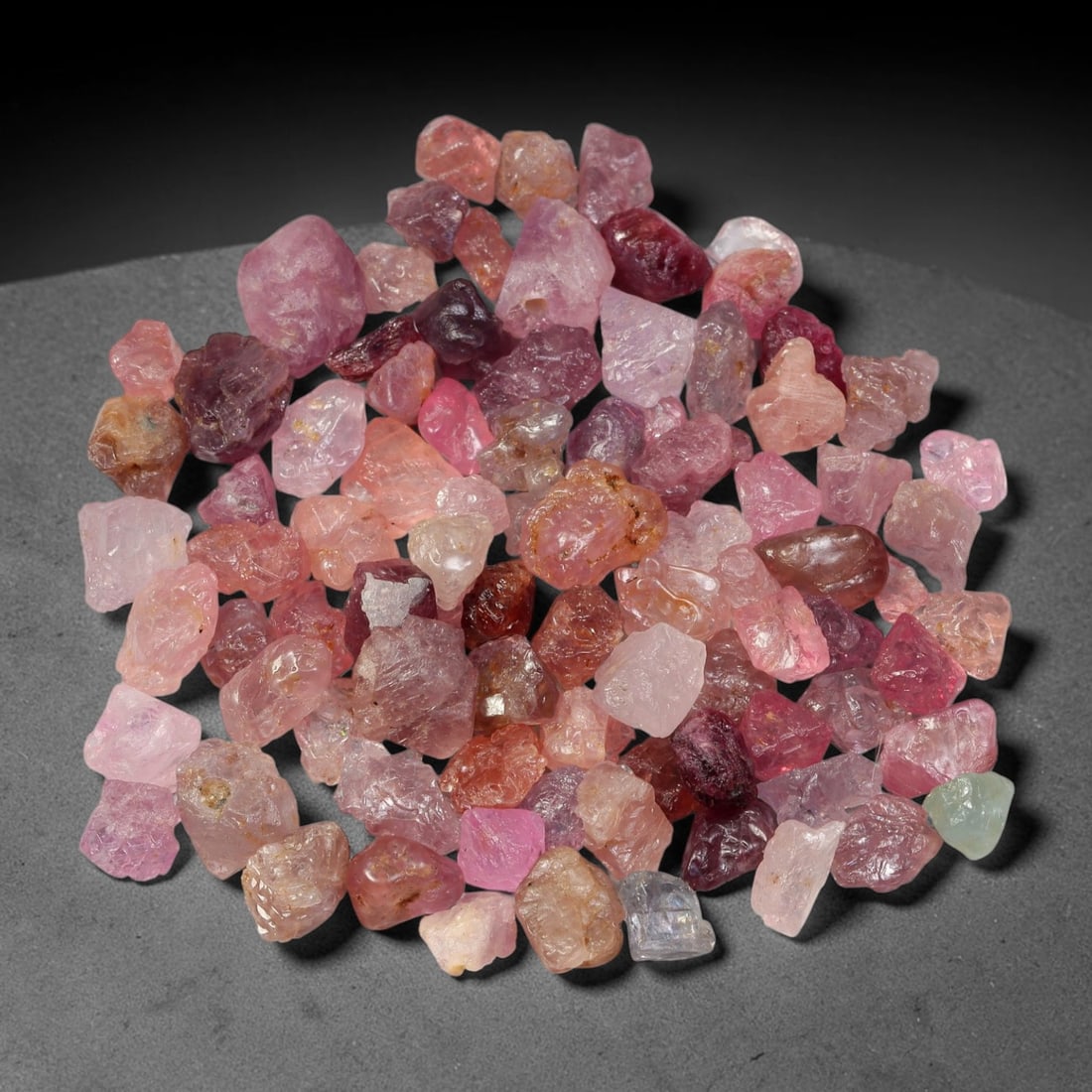 127.55ct Natural Multi-Colour Spinel Rough Parcel Loose Gemstone, 86TV: Natural spinel rough parcel showcasing a beautiful array of soft varied hues with subtle tonal differences throughout each crystal. Raw crystalline surfaces carry authentic natural mineral textures an