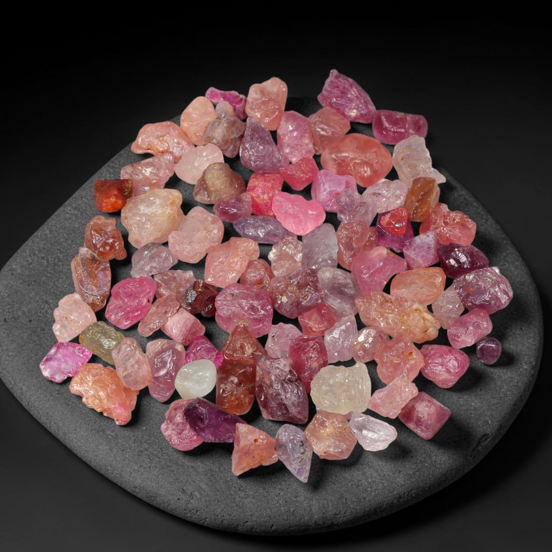 108.01ct Natural Multi-Colour Spinel Rough Parcel Loose Gemstone, 87TV: Natural spinel rough parcel showcasing a beautiful array of soft varied hues with subtle tonal differences throughout each crystal. Raw crystalline surfaces carry authentic natural mineral textures an