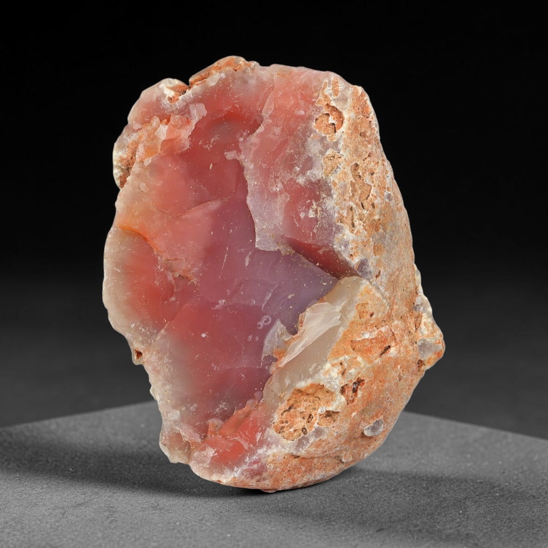 135g Natural Pink Red Agate Rough Specimen, Raw Agate, 7SB: Natural pink red agate rough weighing 135 grams, measuring 76.1x56.7x33.3mm. This unpolished raw agate features vibrant translucent pink-red chalcedony with milky white patches, paired with reddish we