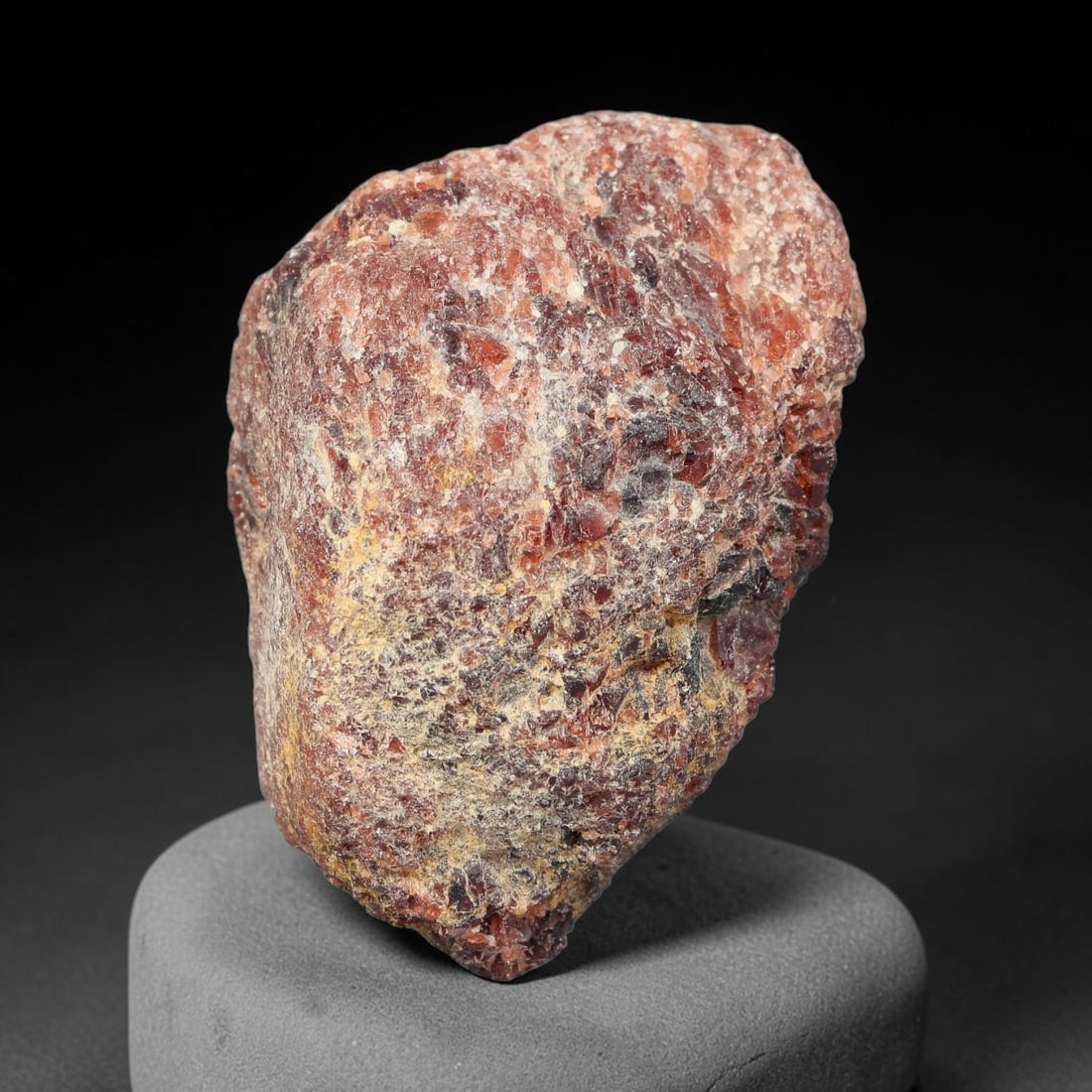 256.85 Carats Natural Red Garnet Rough Gemstone, Raw Garnet Crystal, 96YT: Natural red garnet rough specimen , measuring 46.3x31.0x20.0mm. Unpolished raw matrix stone with rich reddish tones, natural surface texture, white mineral coating and small yellow crystal inclusions 