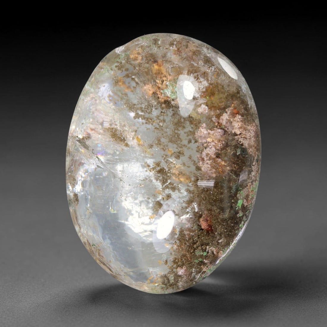 37.80ct Natural Brazilian Phantom Quartz Oval Cabochon Loose Gemstone, 35YX: This smoothly polished cabochon of natural phantom quartz preserves delicate layered phantom crystal formations enclosed inside transparent quartz host. The domed polished surface offers unobstructed 