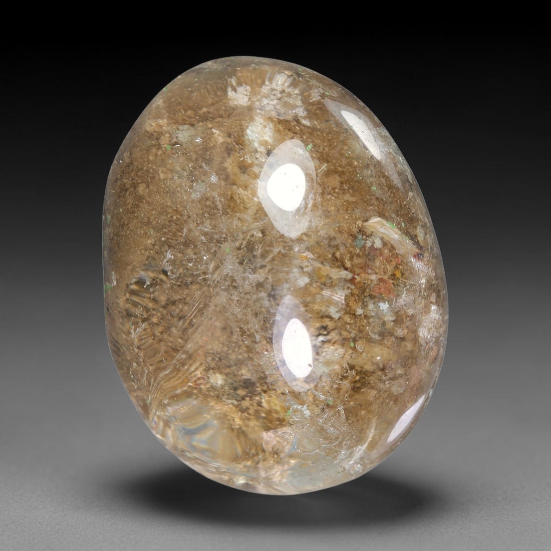 40.77ct Natural Brazilian Phantom Quartz Oval Cabochon Loose Gemstone, 39YX: This smoothly polished cabochon of natural phantom quartz preserves delicate layered phantom crystal formations enclosed inside transparent quartz host. The domed polished surface offers unobstructed 