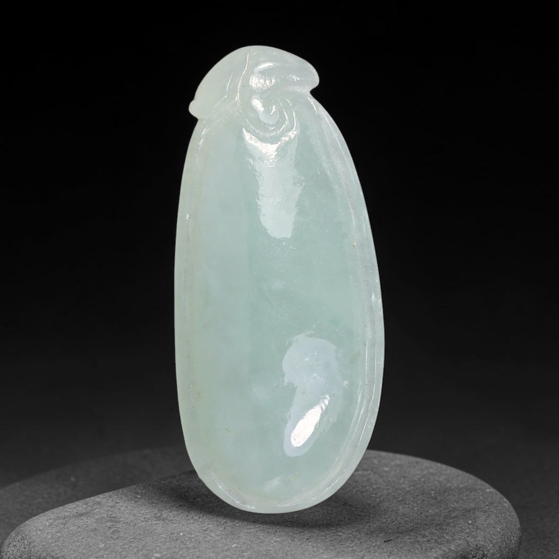 Natural Burmese Type A Jadeite Jade Hand Carved Pendant, 20TS: Artisan hand-carved untreated Burmese Type A jadeite jade pendant measuring 34.8x15.5 mm. Carefully sculpted with detailed relief craftsmanship and finished with a smooth glossy polish. Authentic Type