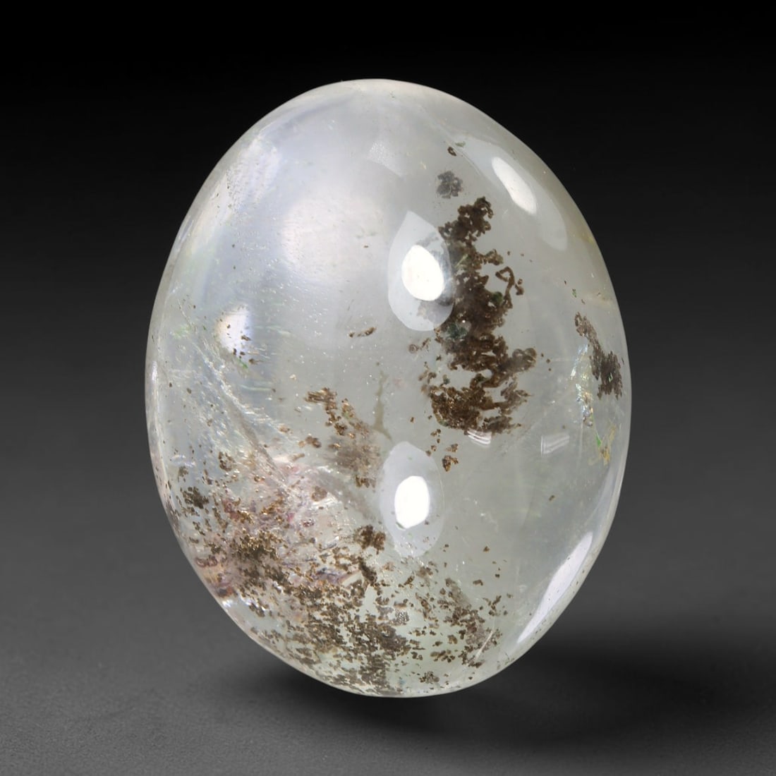 37.48ct Natural Brazilian Phantom Quartz Oval Cabochon Loose Gemstone, 44YX: This smoothly polished cabochon of natural phantom quartz preserves delicate layered phantom crystal formations enclosed inside transparent quartz host. The domed polished surface offers unobstructed 