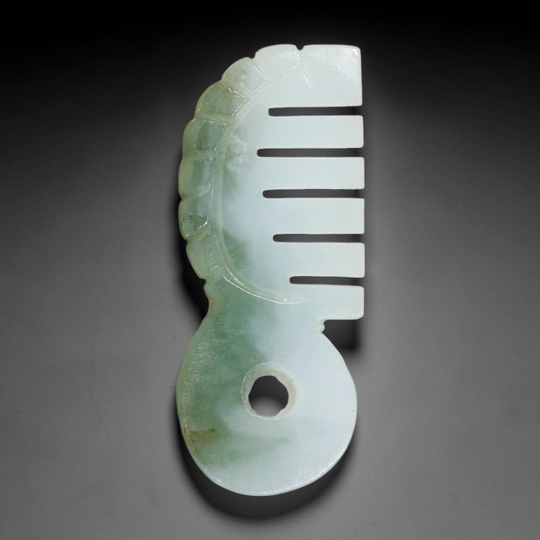 Natural Burmese Type A Jadeite Jade Hand Carved Pendant, 17TS: Artisan hand-carved untreated Burmese Type A jadeite jade pendant measuring 30.5x12.4 mm. Carefully sculpted with detailed relief craftsmanship and finished with a smooth glossy polish. Authentic Type