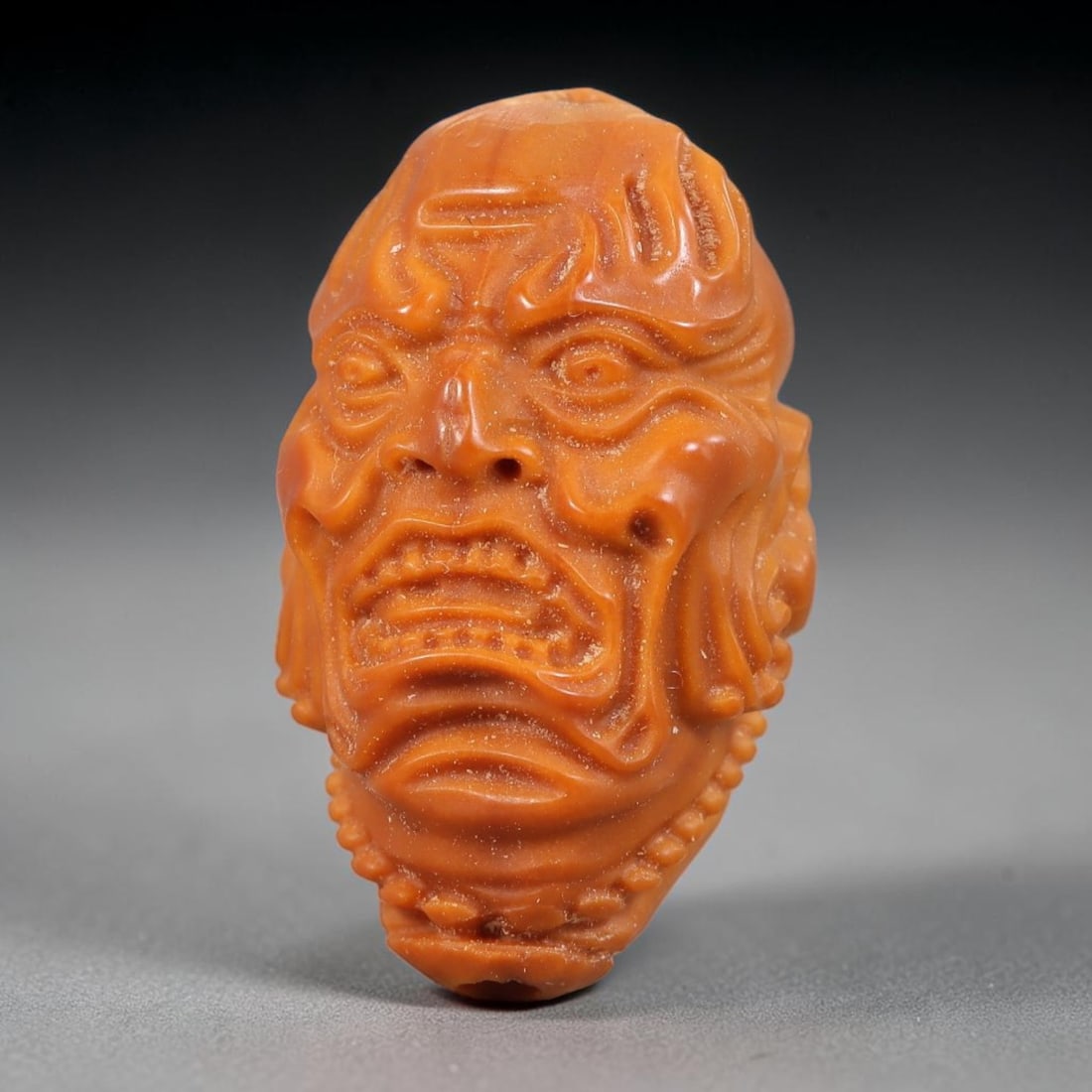 Hand Carved Chinese Natural Olive Nut Drilled Art Bead, 42ZQ: Traditional hand-sculpted craft bead carved from solid natural olive nut core, representing a classic miniature Chinese micro-carving folk art piece with a pre-drilled suspension bore integrated for e