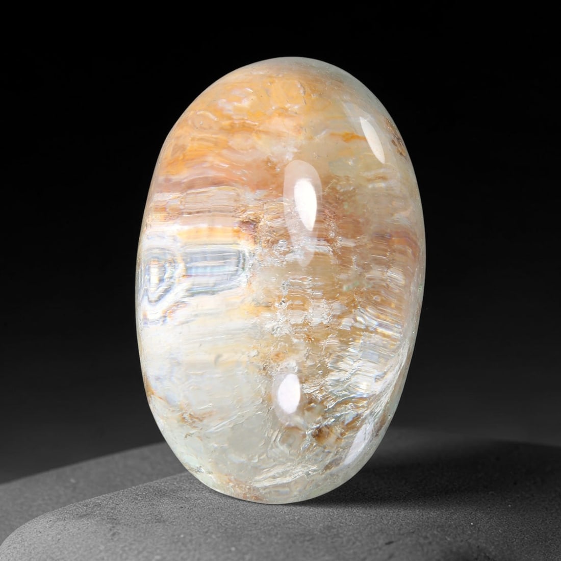 37.23ct Natural Brazilian Phantom Quartz Oval Cabochon Loose Gemstone, 60YX: This smoothly polished cabochon of natural phantom quartz preserves delicate layered phantom crystal formations enclosed inside transparent quartz host. The domed polished surface offers unobstructed 