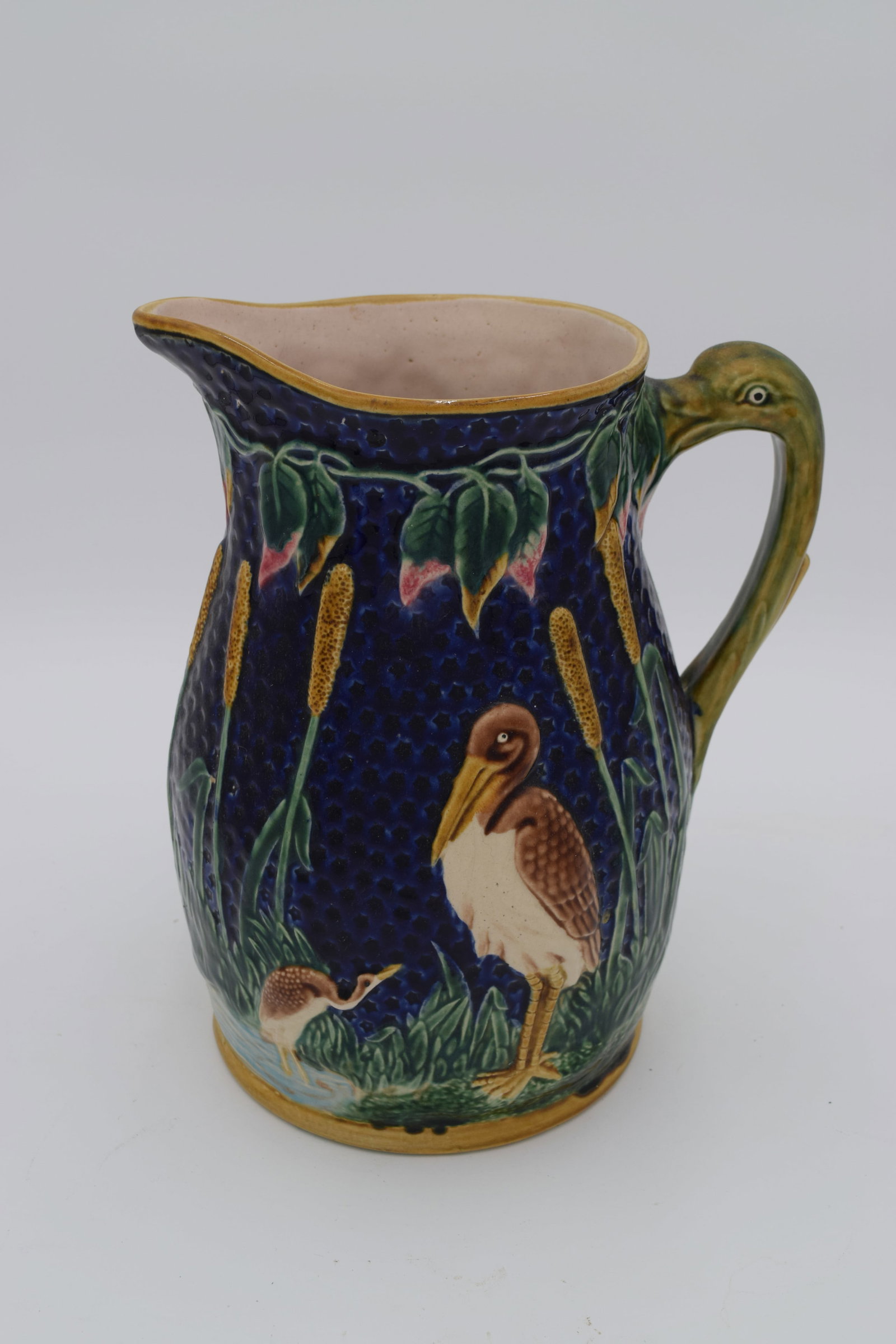 Large 19th Century Majolica Handle Pitcher With Stork (1 of 7)