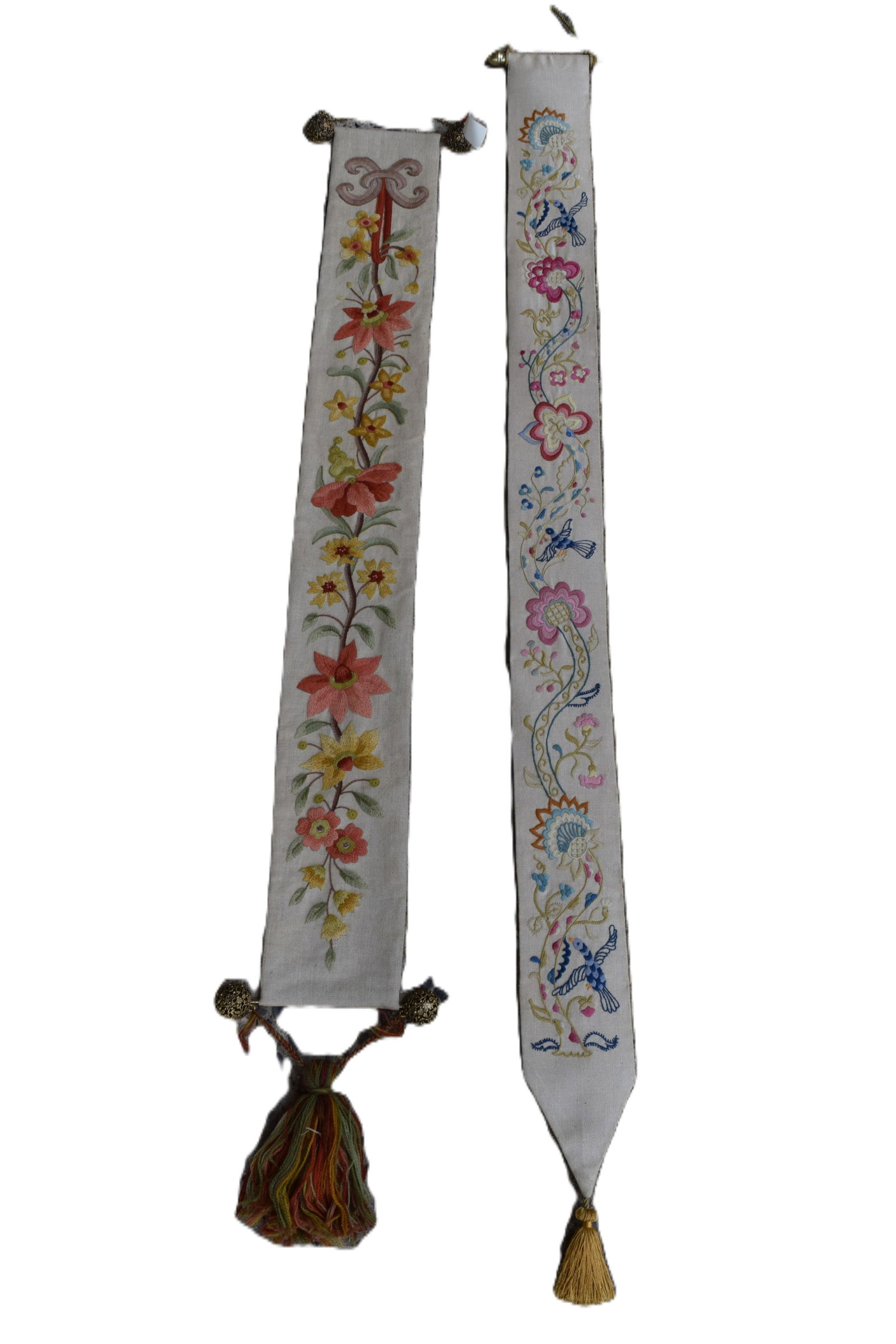 Pair Of Antique Crewel Work Bell Pulls (1 of 6)