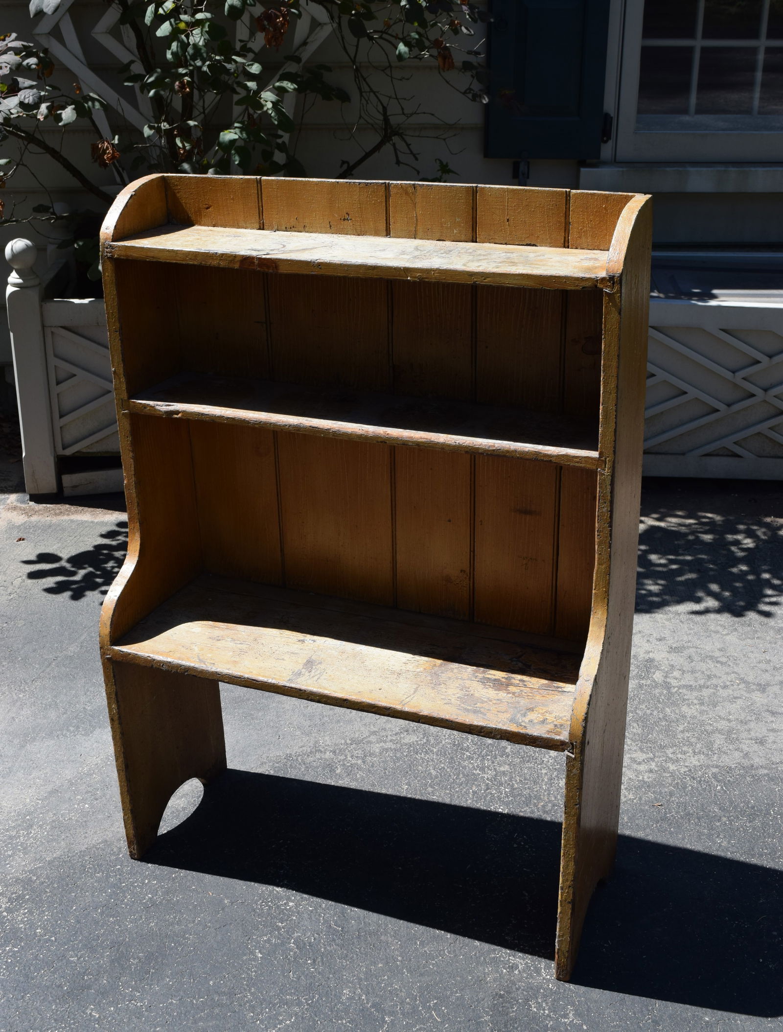 Antique Primitive Mustard Painted Pot Bucket Bench (1 of 4)