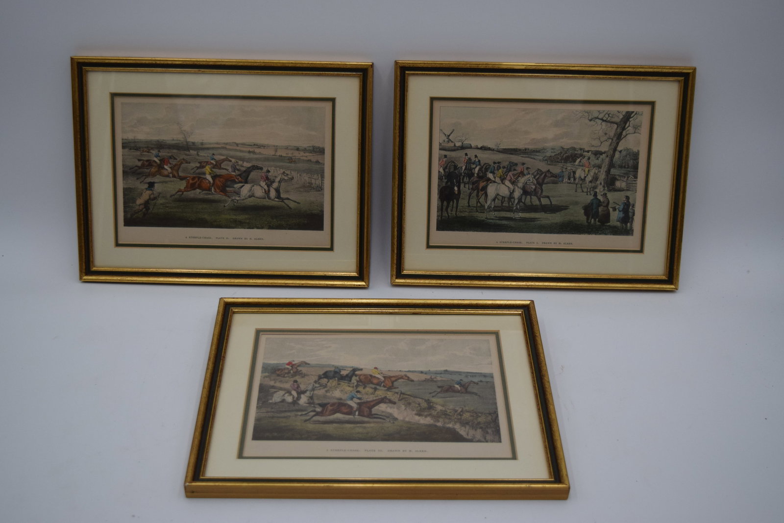 Set Of 3 English Hunt Scenes Color Engravings (1 of 6)