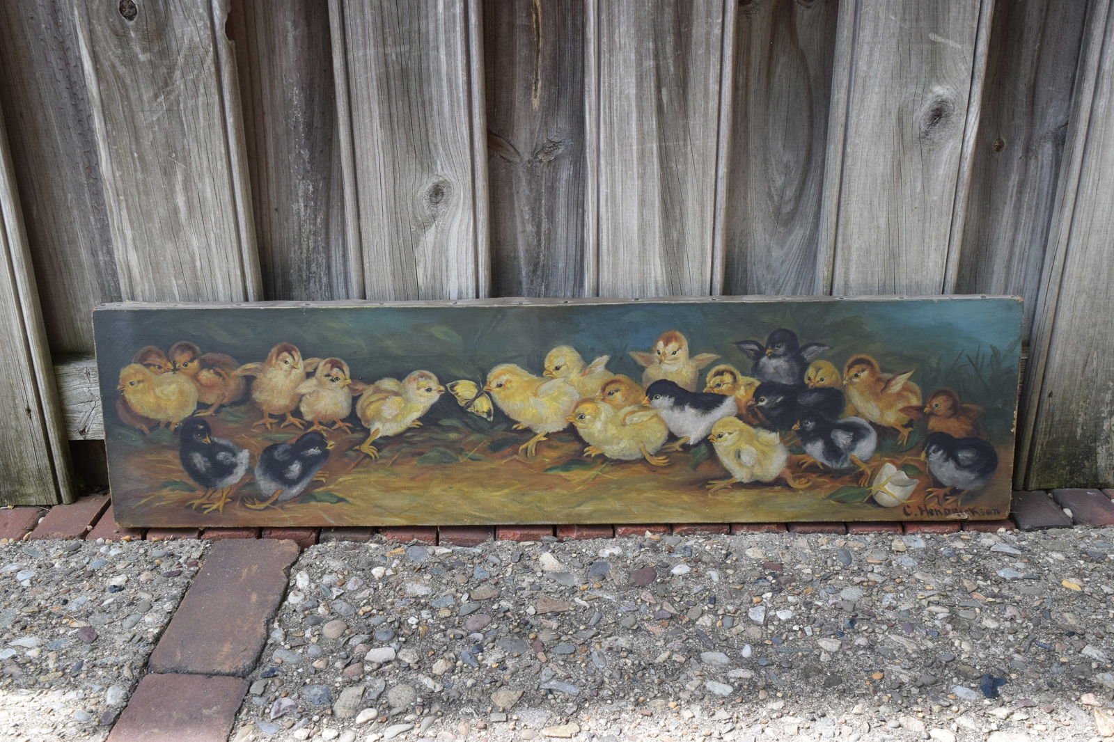 Antique 19th Century Chicken Oil Painting by C. Hendrickson (1 of 9)