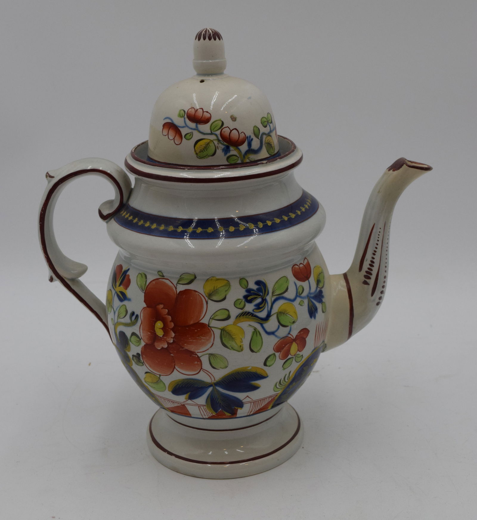 Antique Gaudy Dutch Ceramic Coffee Pot with Cover c1820 (1 of 12)
