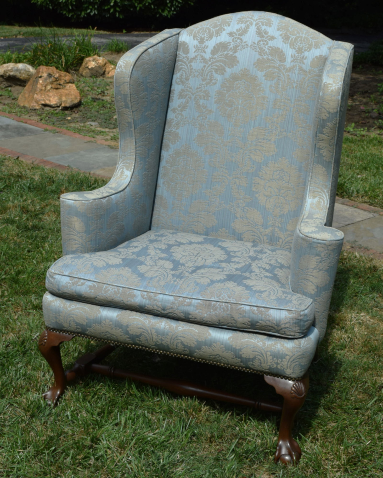 Kittinger HN-9 Historic Newport Clawfoot Wing Chair: This Newport wing chair is a reproduction authorized by the Preservation Society of Newport County, Newport Rhode Island. This chair is an exact copy of the original Newport antique. Carved shell on k
