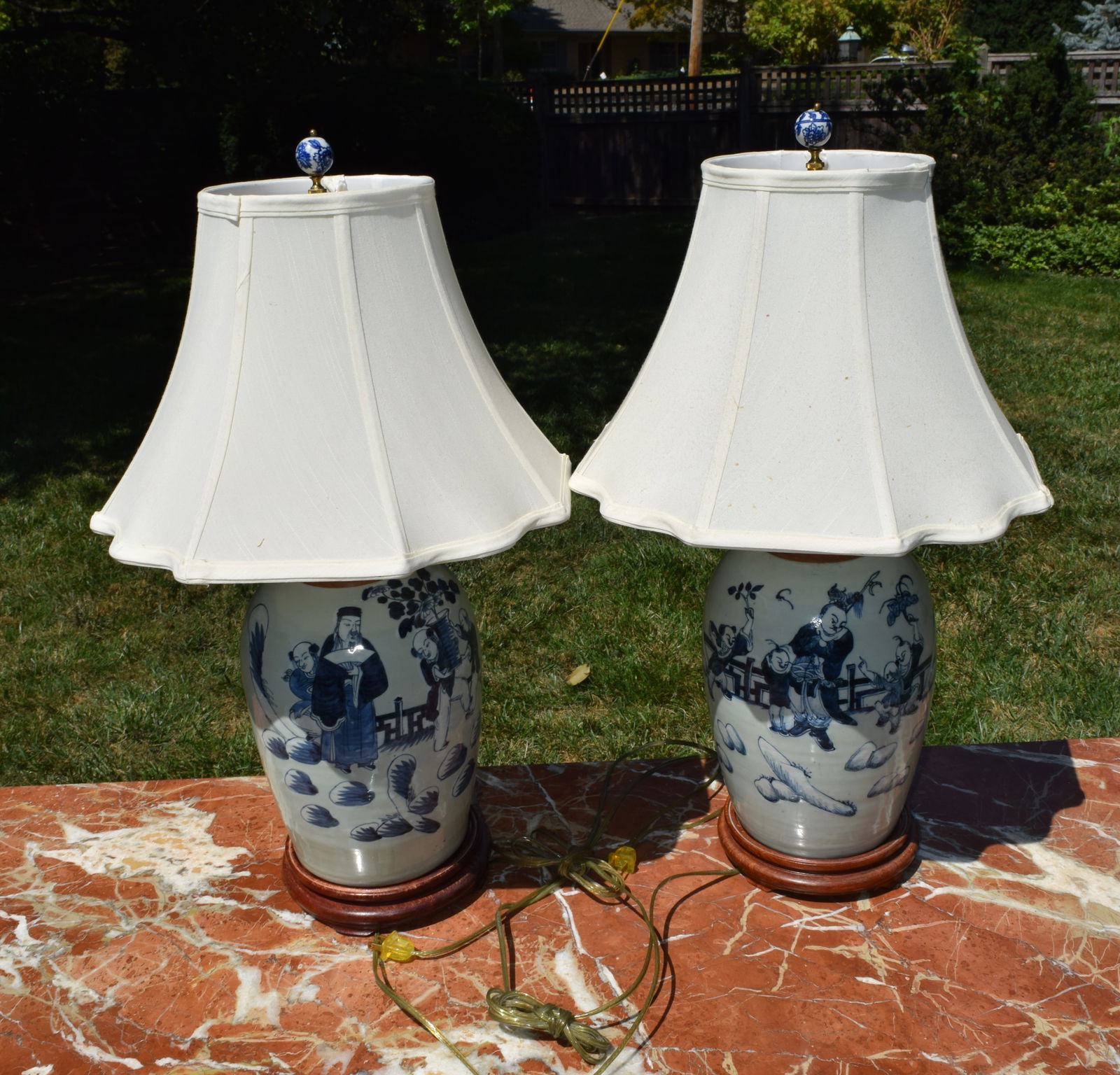 Pair of Antique Chinese Blue & White Table Jar Lamps (1 of 7)