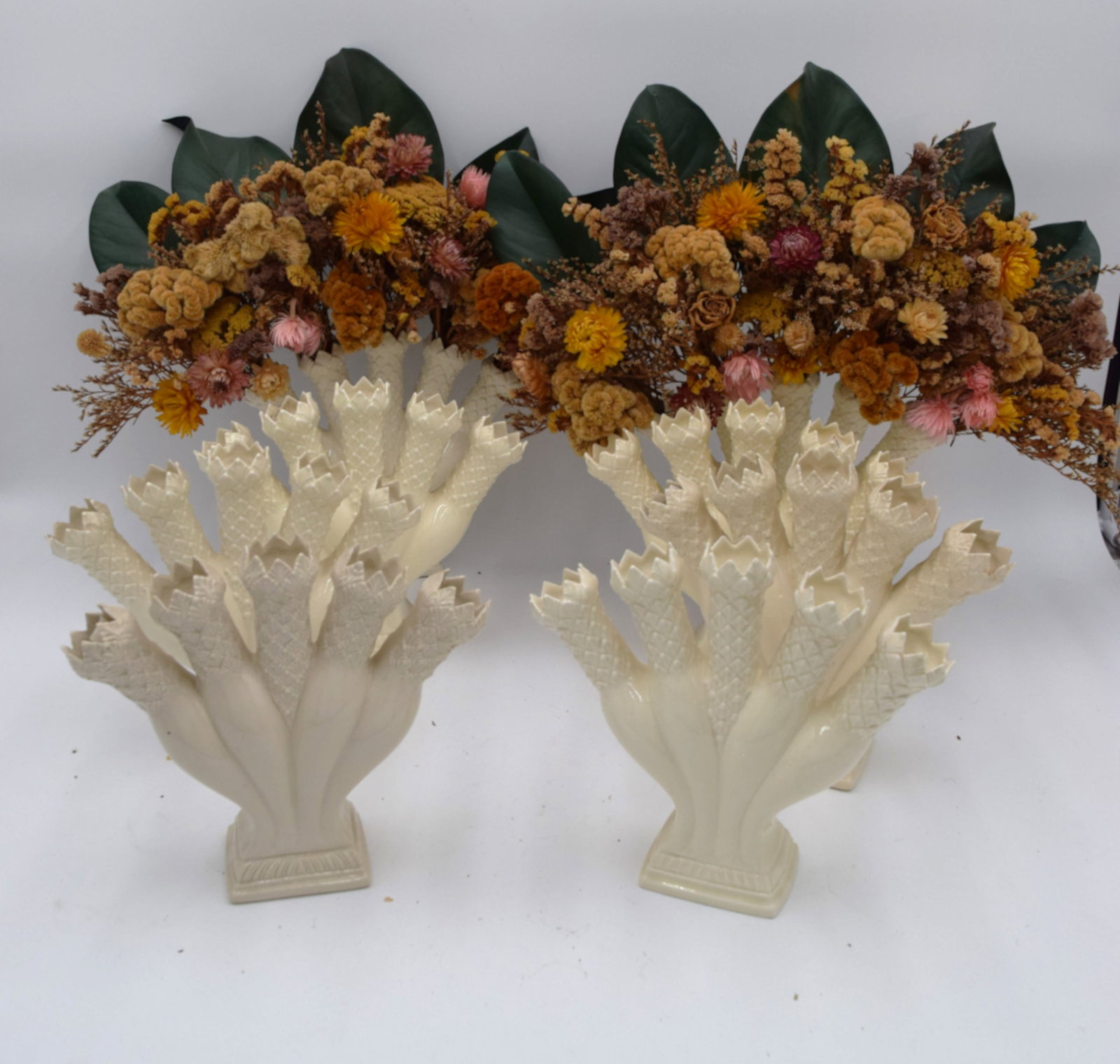 Set of 8 WedgWood Colonial Williamsburg Posy Vases (4 Pairs): reproduction of an 18th century flower holder on display at The Wythe House in the original cream color by Wedgwood & Palin Thorley
