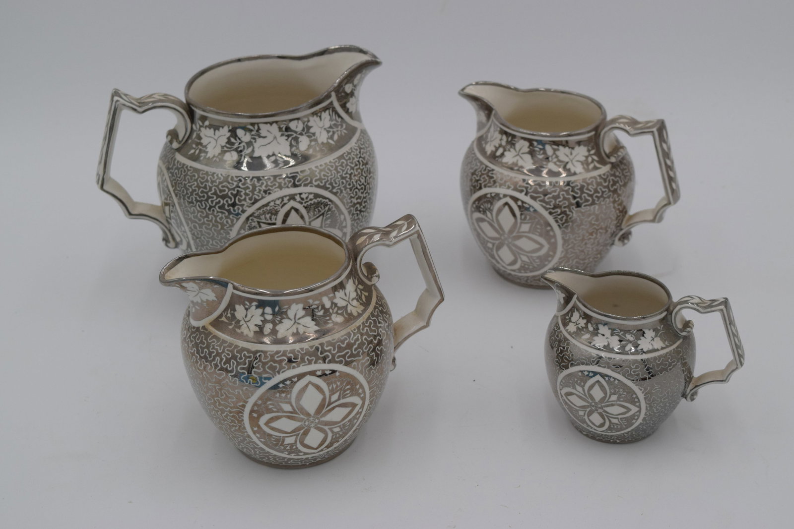 Set Of 4 Palin Thorley Colonial Williamsburg Silver Luster Pitchers (1 of 6)