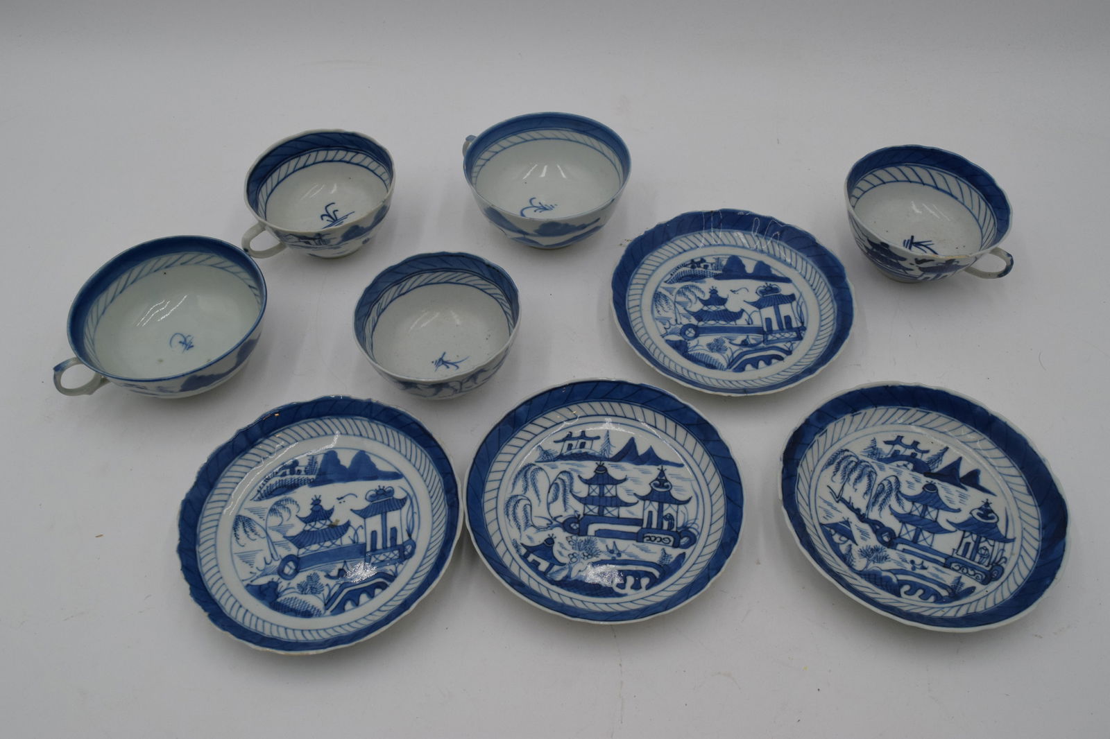 Early Chinese Canton Cups & Saucers (9 pc) (1 of 5)