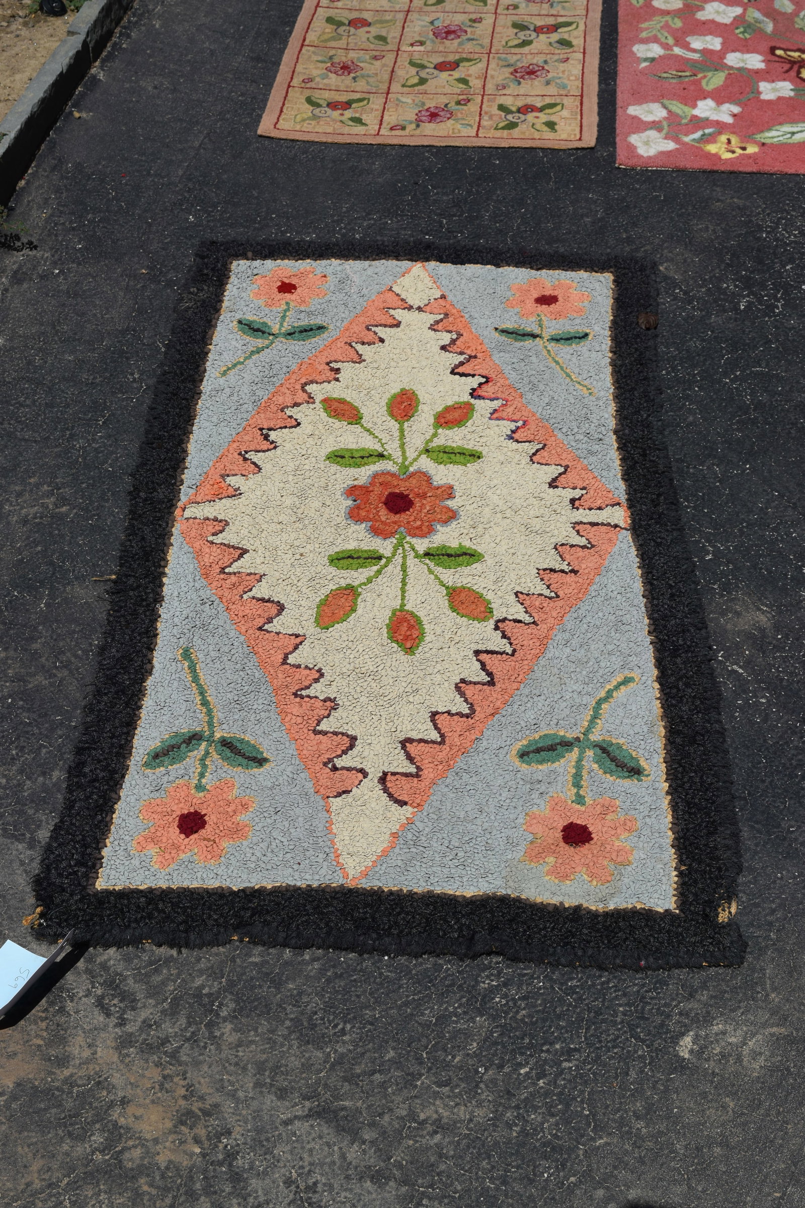 Vintage Folk Art Floral Bedside Hook Rug Carpet (1 of 5)