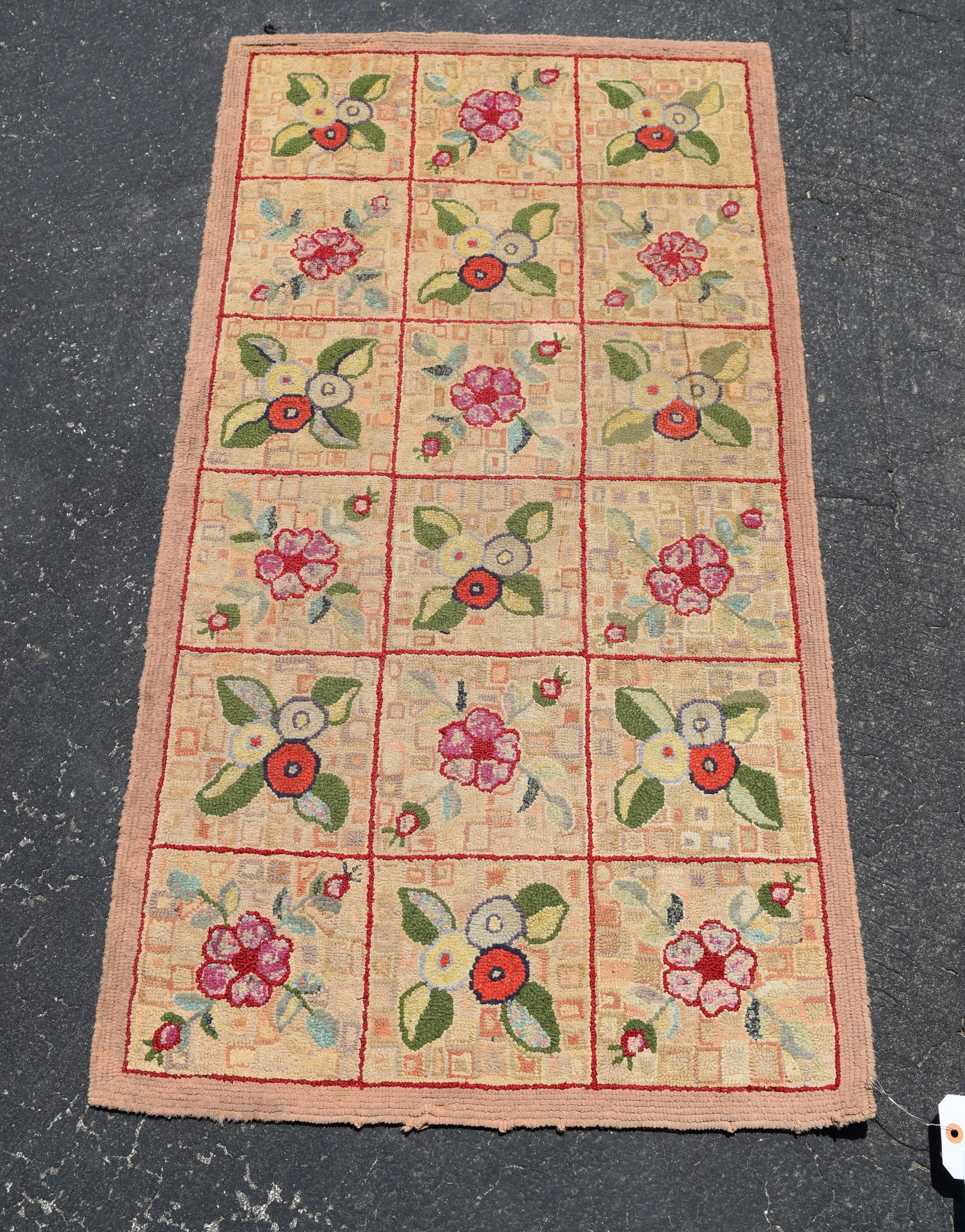 Vintage Folk Art Floral Bedside Hook Rug Carpet (1 of 5)