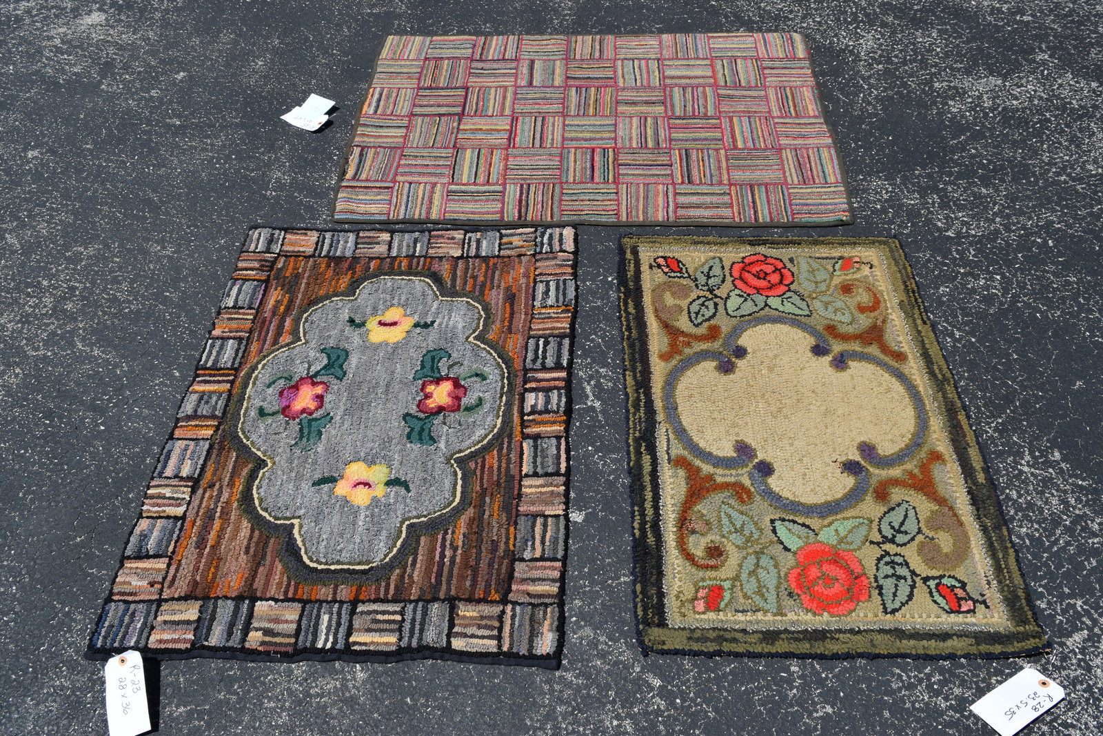 Vintage Set of Handmade Folk Art Hook Rugs (3 pc) (1 of 7)