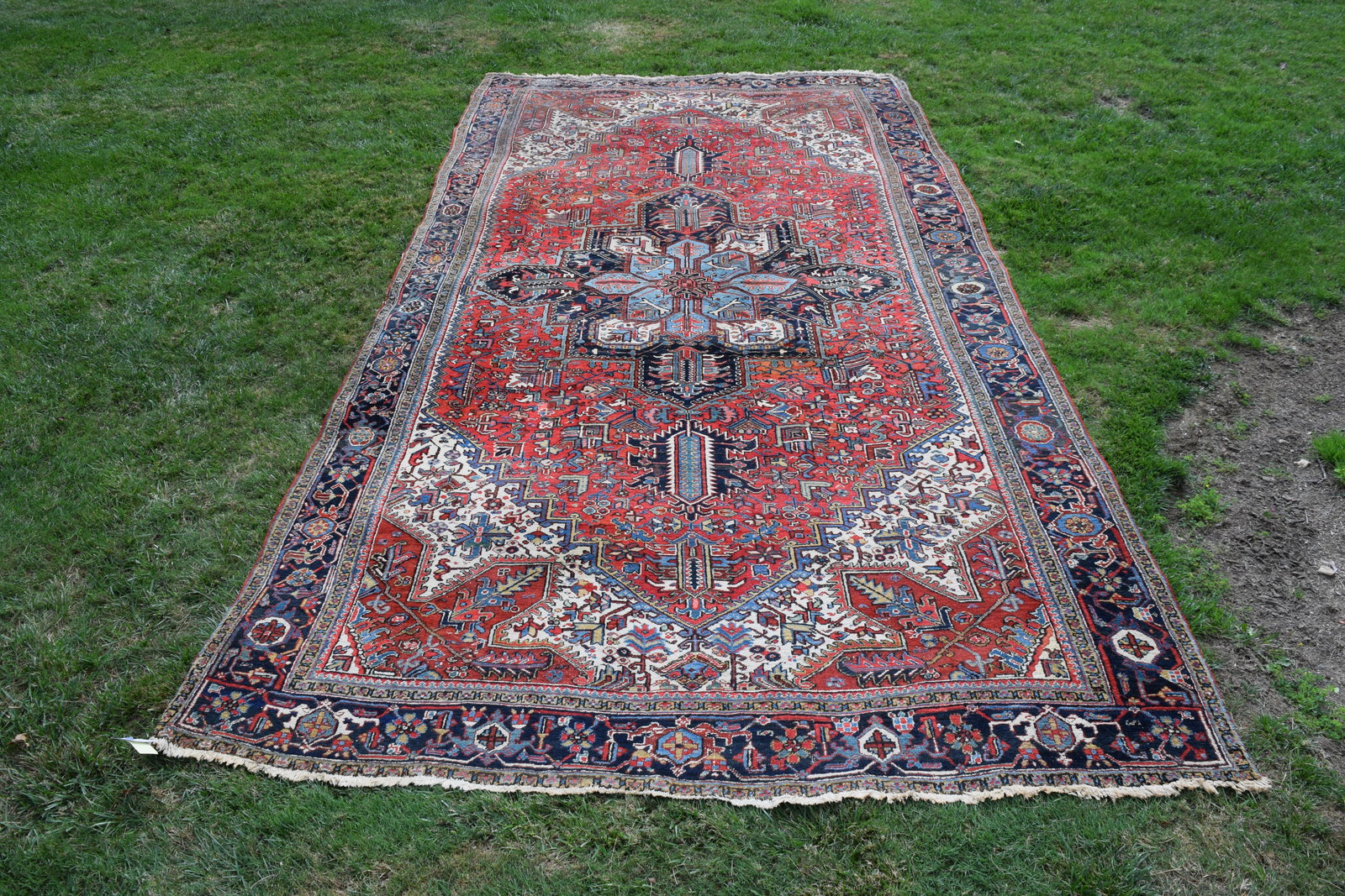 Antique Hand Woven Salmon Serapi Heriz Carpet Rug (1 of 11)