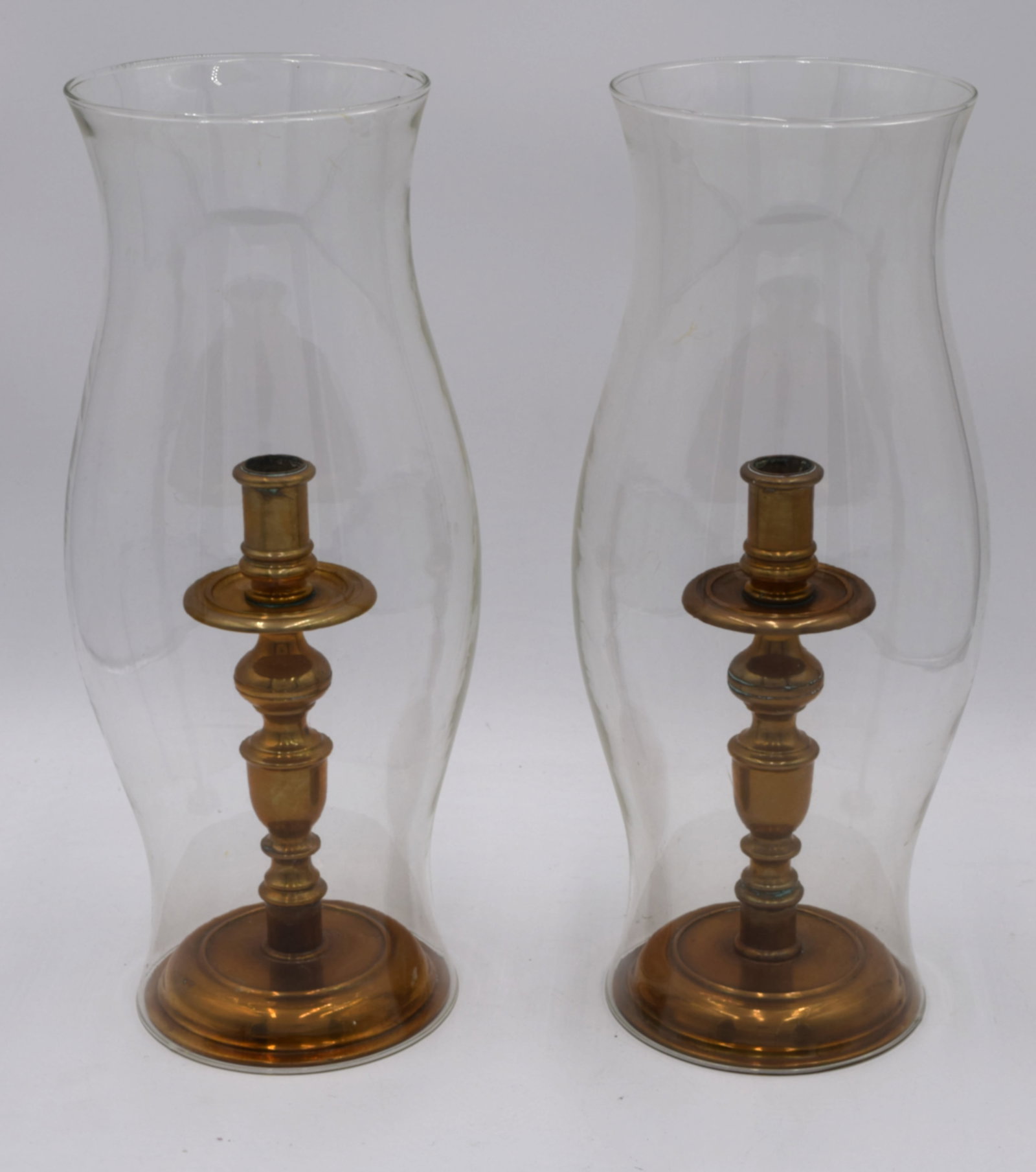 Pair of CW Brass Candlesticks & Glass Hurricane Globes (1 of 6)