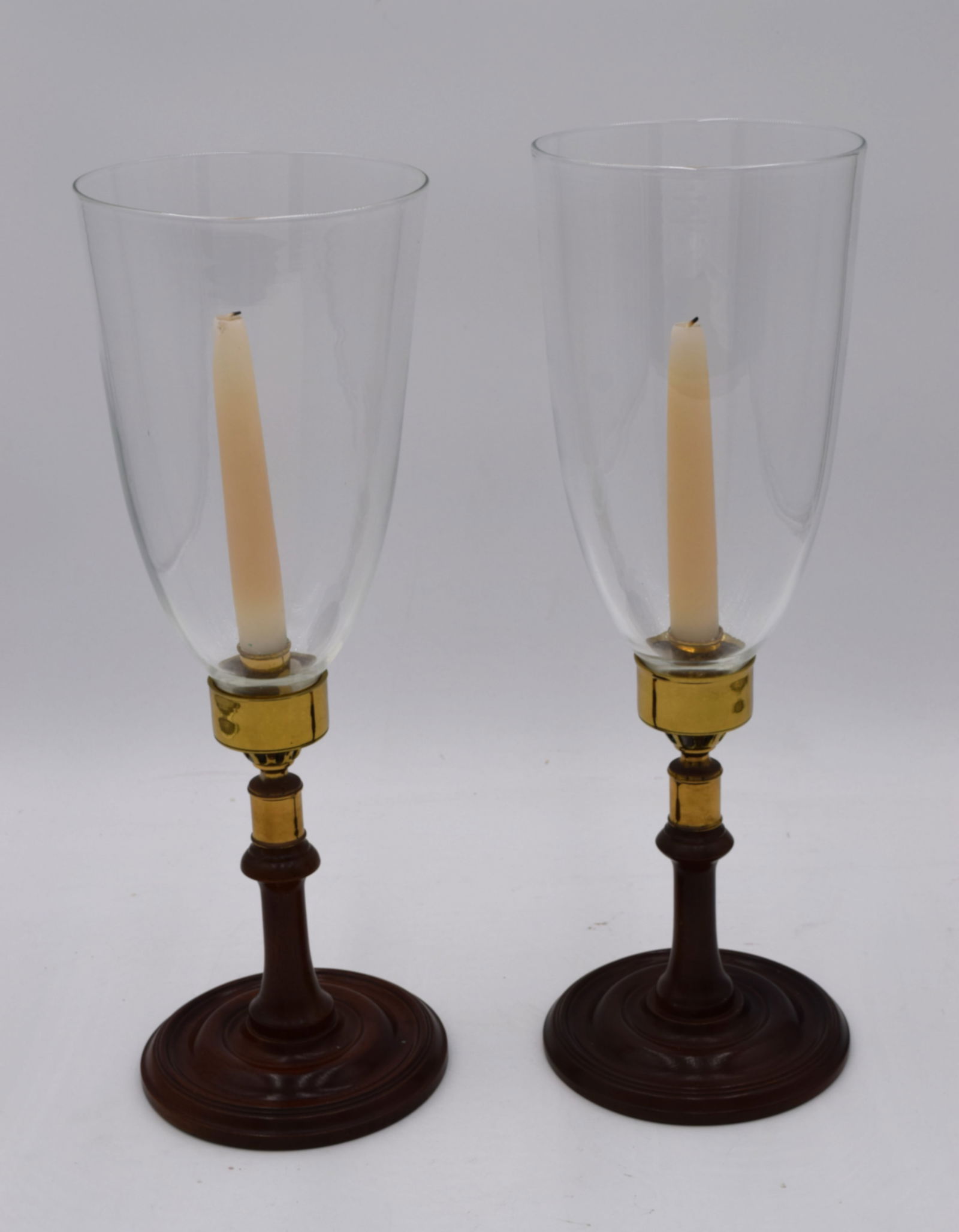 Pair of Wood Base CW16-80 Candlesticks & Hurricane Globes (1 of 8)