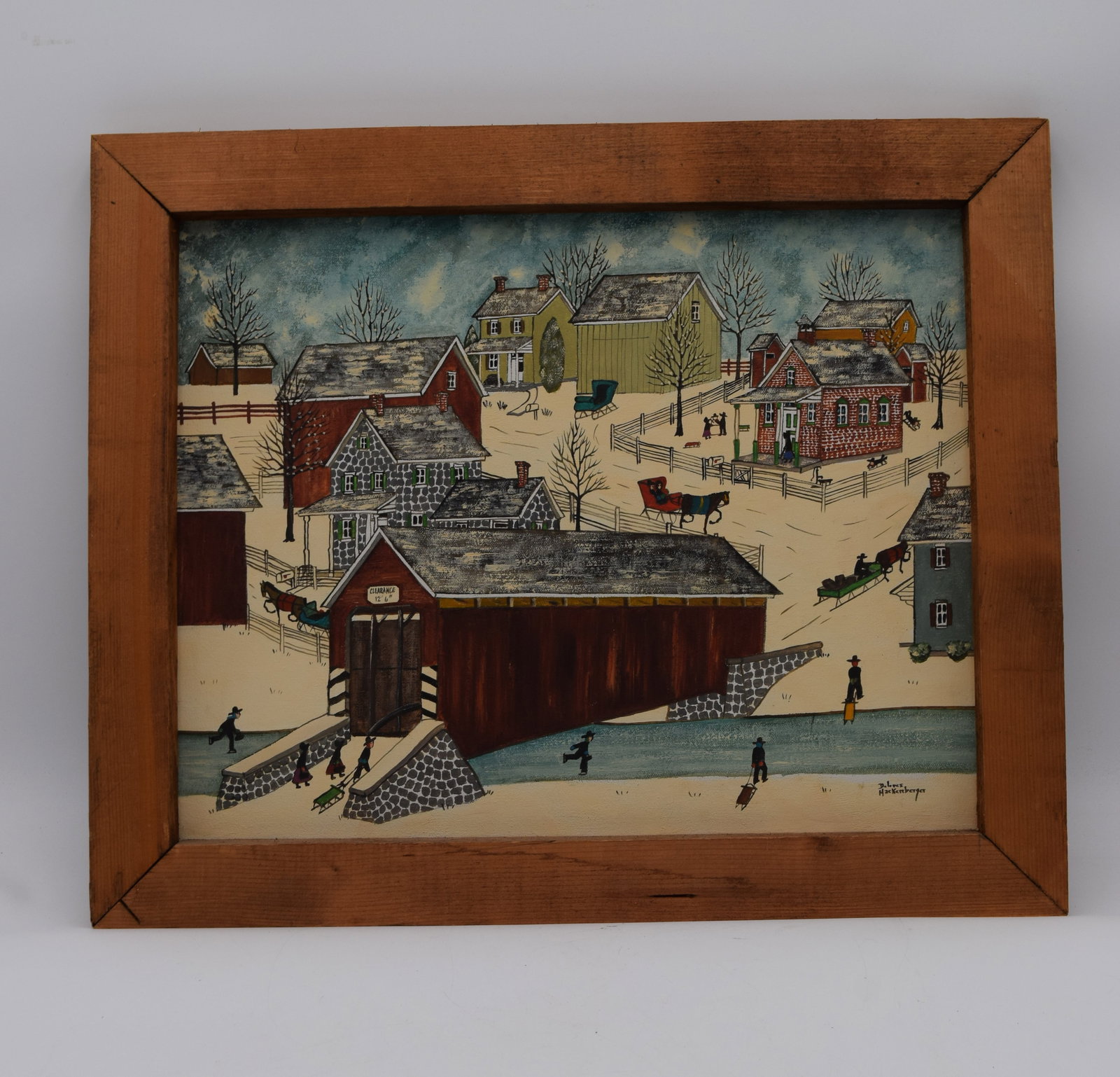 Wood Framed Oil Painting Covered Bridge by Dolores Hackenberger (1 of 8)