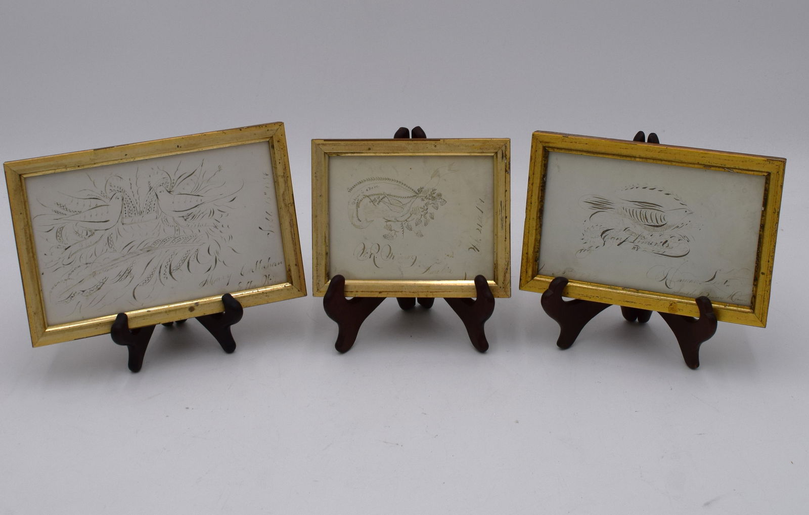 Set of 3 Folk Art Bird Calligraphy Sketches c1884-1886 (1 of 12)