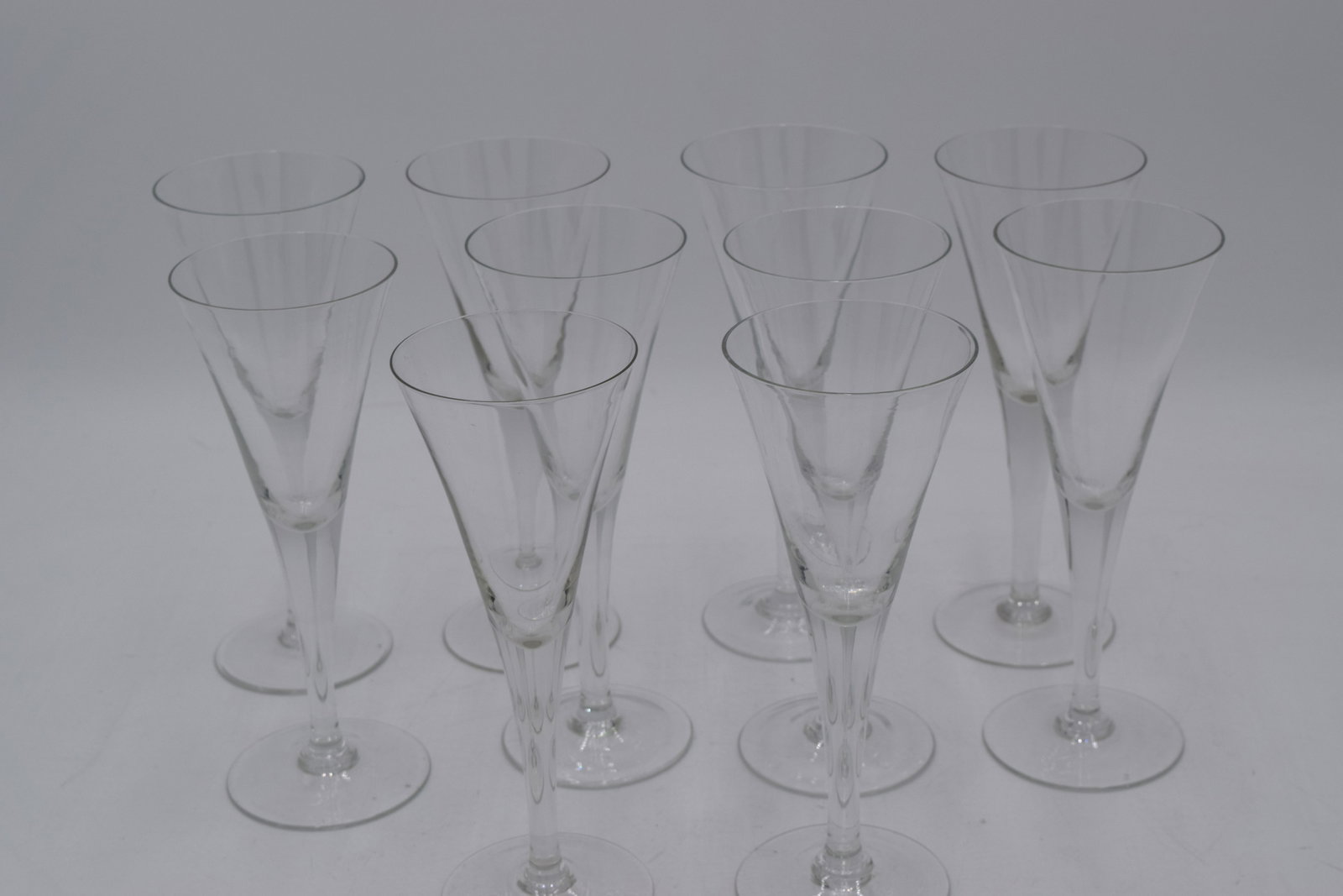 Set of 10 Slender Wine Glasses: Unmarked or signed, possibly Colonial Williamsburg