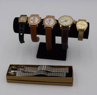 Set of 5 Designer Mens Watches Lorus Nautica Seiko Hamilton: Leather and metal bracelets/watch bands with extra bands.
