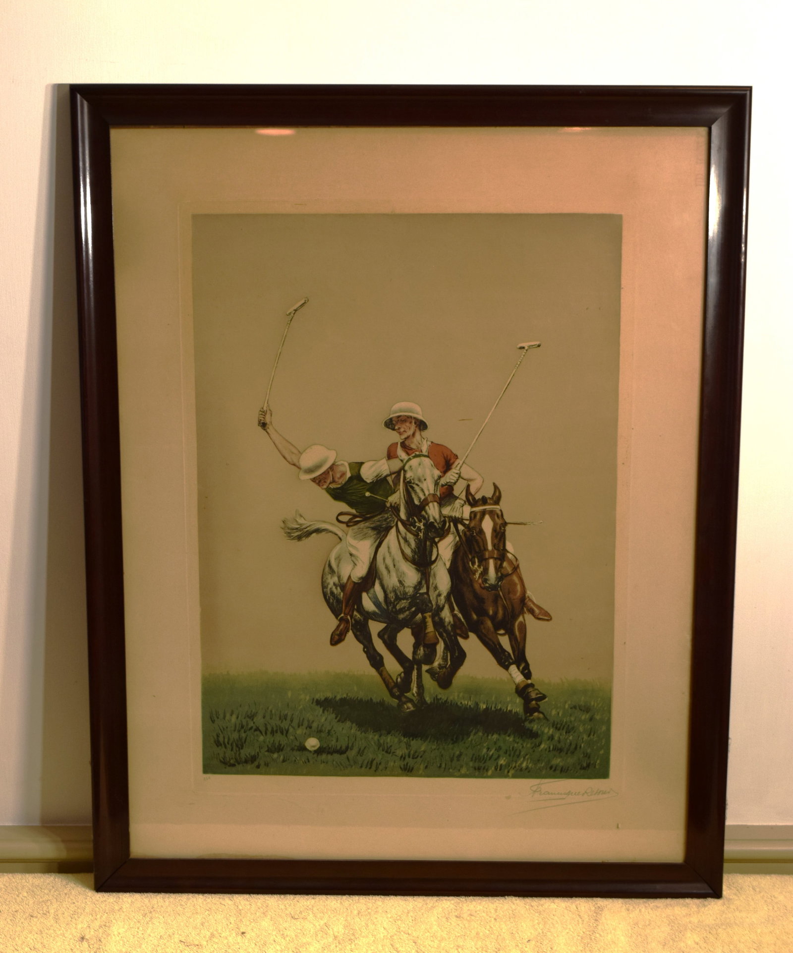 Framed Horse Polo Equestrian Rebour Watercolor (1 of 8)