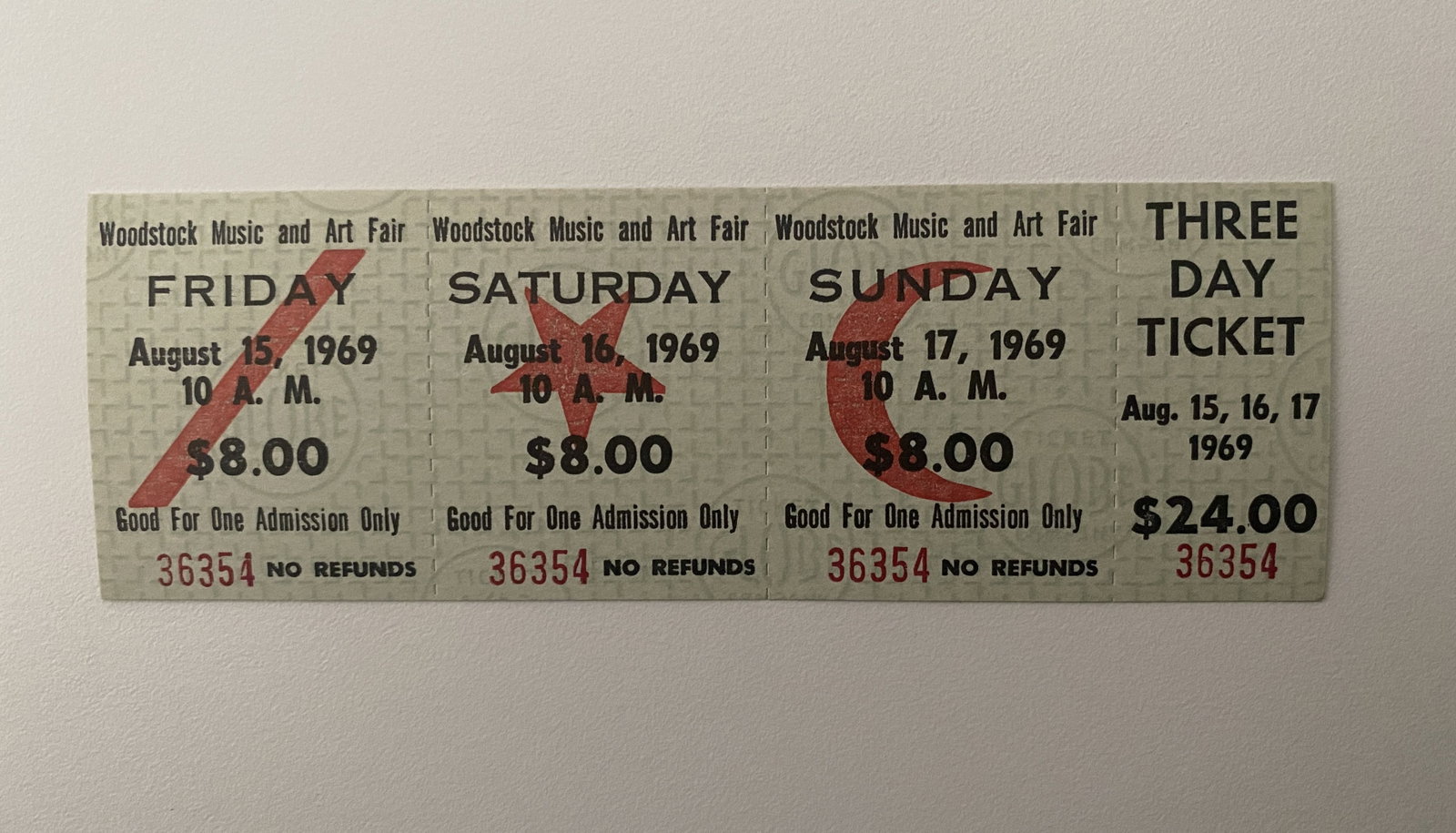 Woodstock Concert 3 day ticket Aug. 15,16,17 1969: Woodstock Music and Art Fair original 3 day ticket Aug. 15,16,17 1969. 6x2 inches