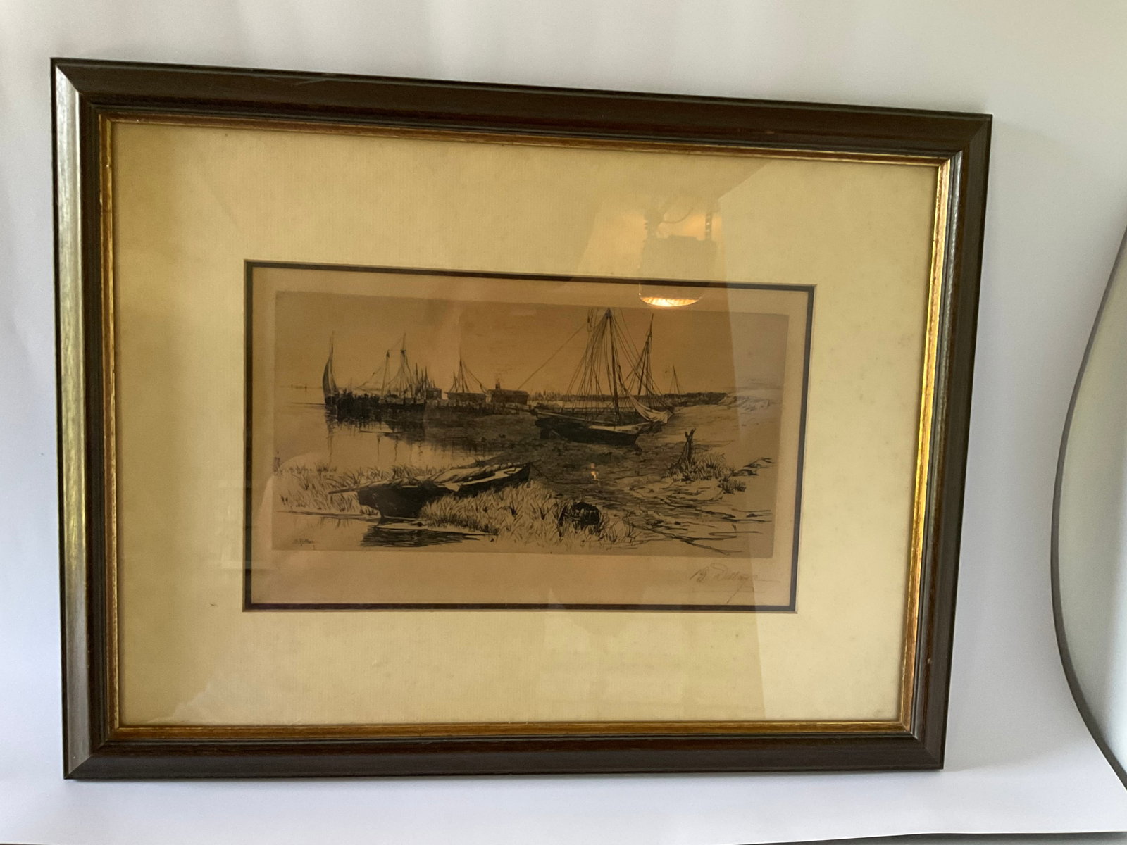 Signed Blanche Dillaye (1851-1932) Seaside Etching: A signed and numbered (4) painterly etching by Blanche Dillaye noted artist of her time from New York. This piece is in black on an ecru ground. The piece is signed to the lower right in pencil by the