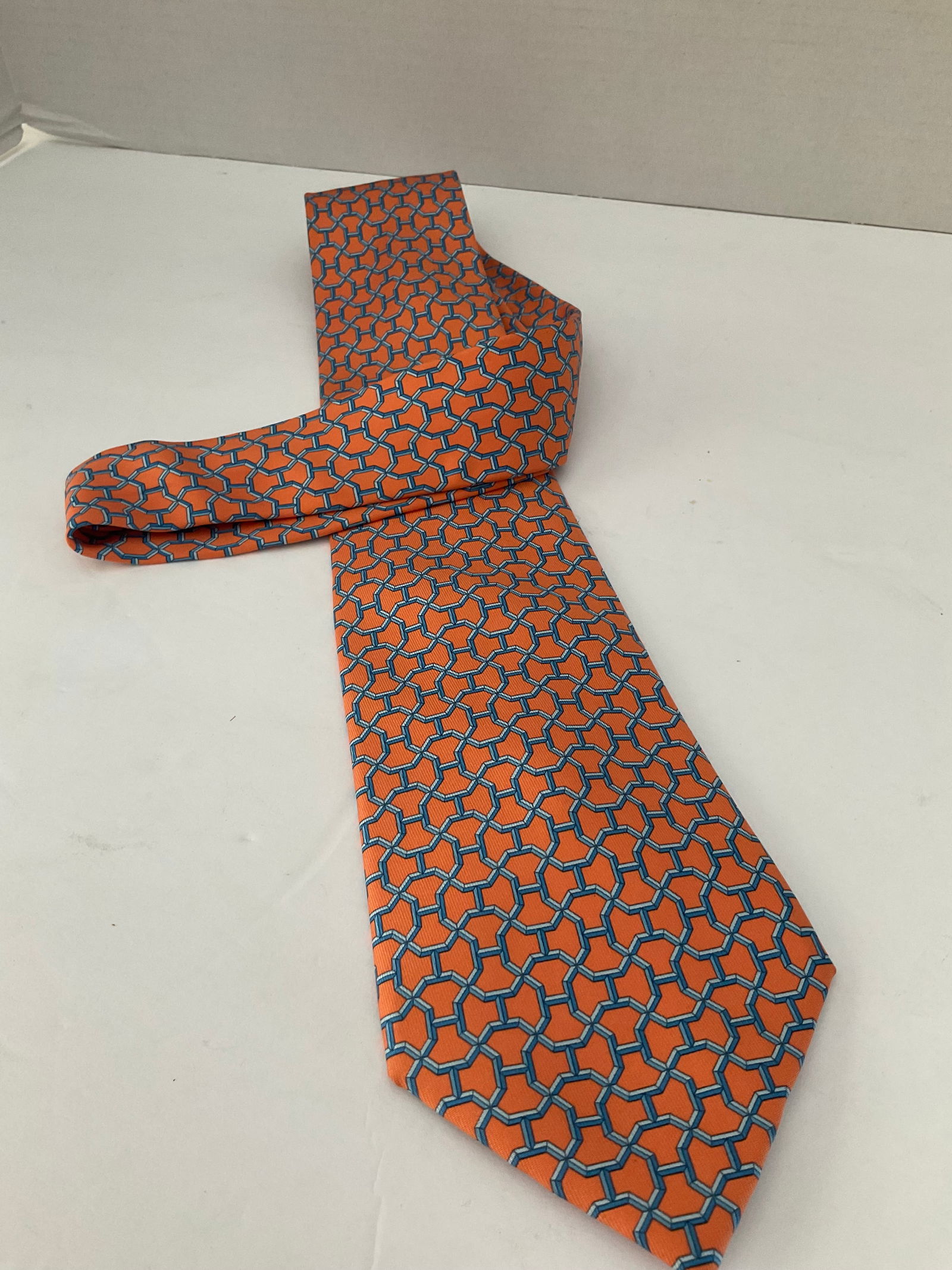 100% Silk Hermes Necktie in Orange and Blue (1 of 5)