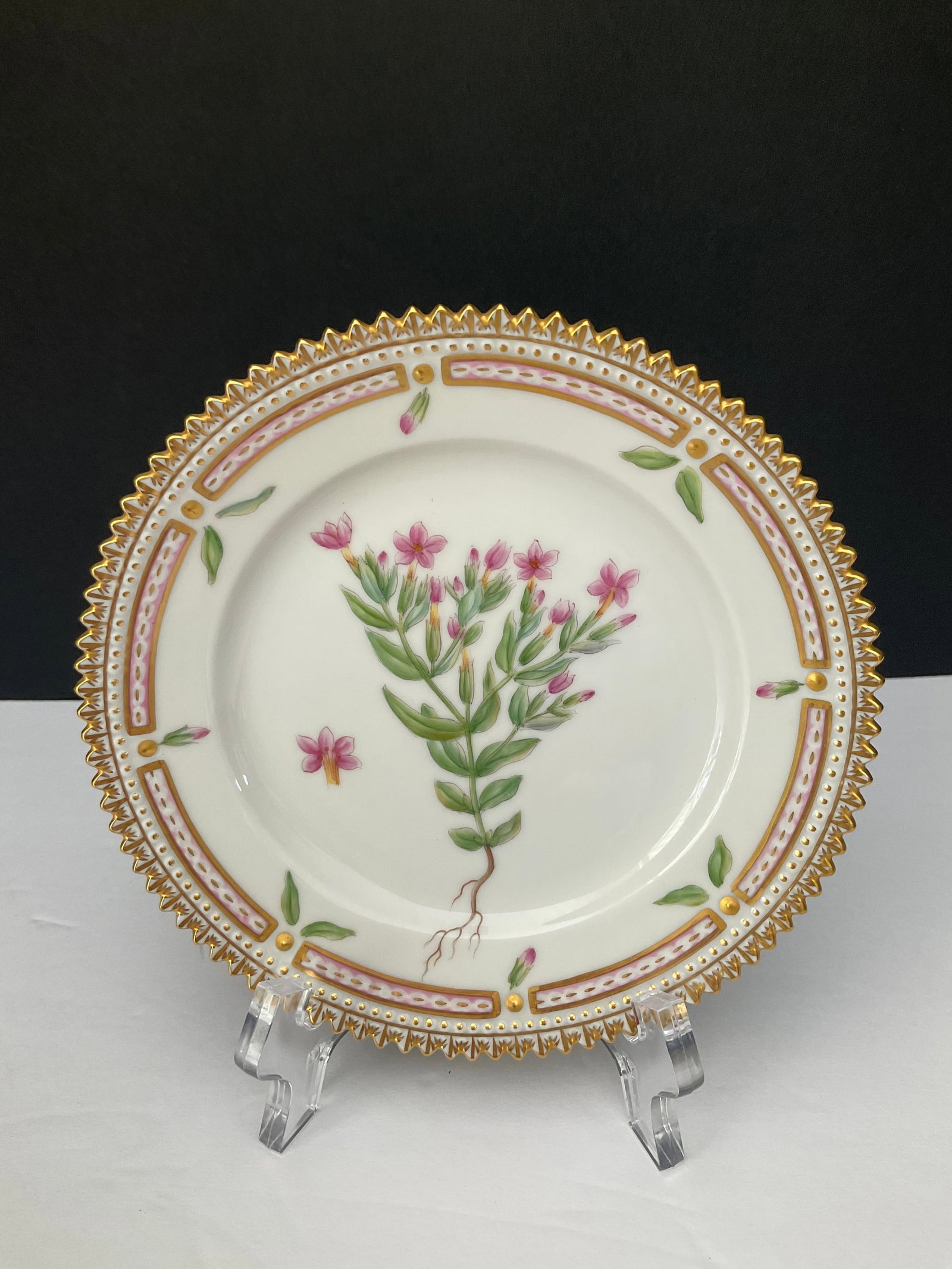 Flora Danica Bread and Butter Plate: A Royal Copenhagen Flora Danica bread and butter plate. Back stamp reads Erythraea puchella Fr. number 20-3552. Excellent condion