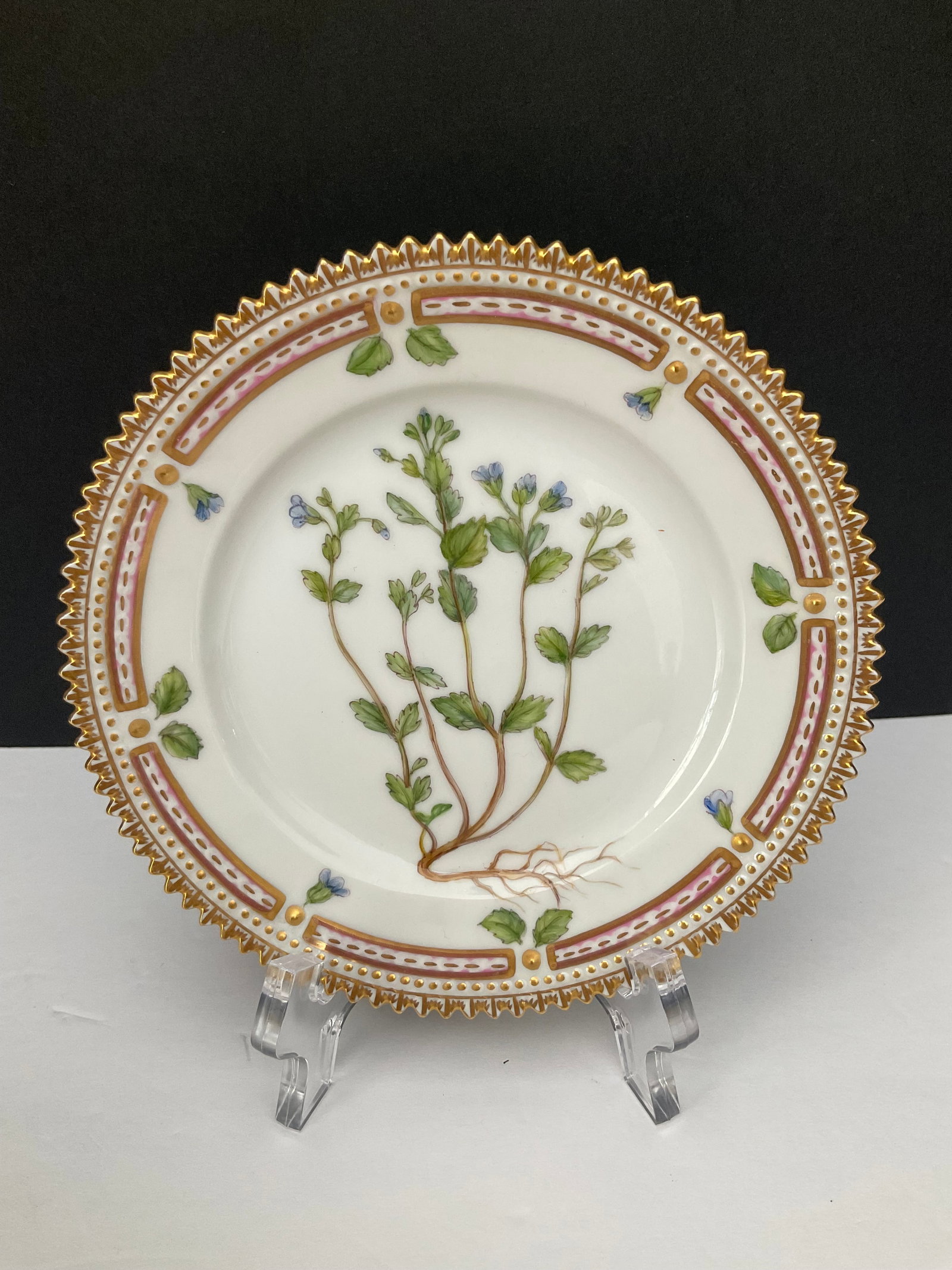Handpainted Flora Danica Bread and Butter Plate by Royal Copenhagen: A vintage Flora Danica Bread & Butter plate measuring 5.5" in diamter. This piece is back stamped Veronica praccox All. Numbered 20-3552 and signed by the artists. Excellent condion