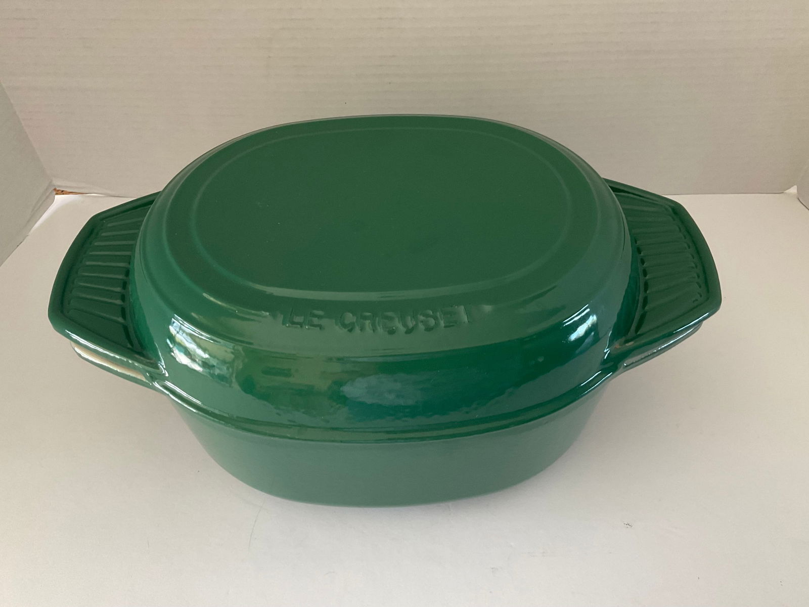RARE Le Creuset Cast Iron 27 Green Oval Marmitout Roaster Baker Flat Lid 4 1/4 Quart (1 of 7)